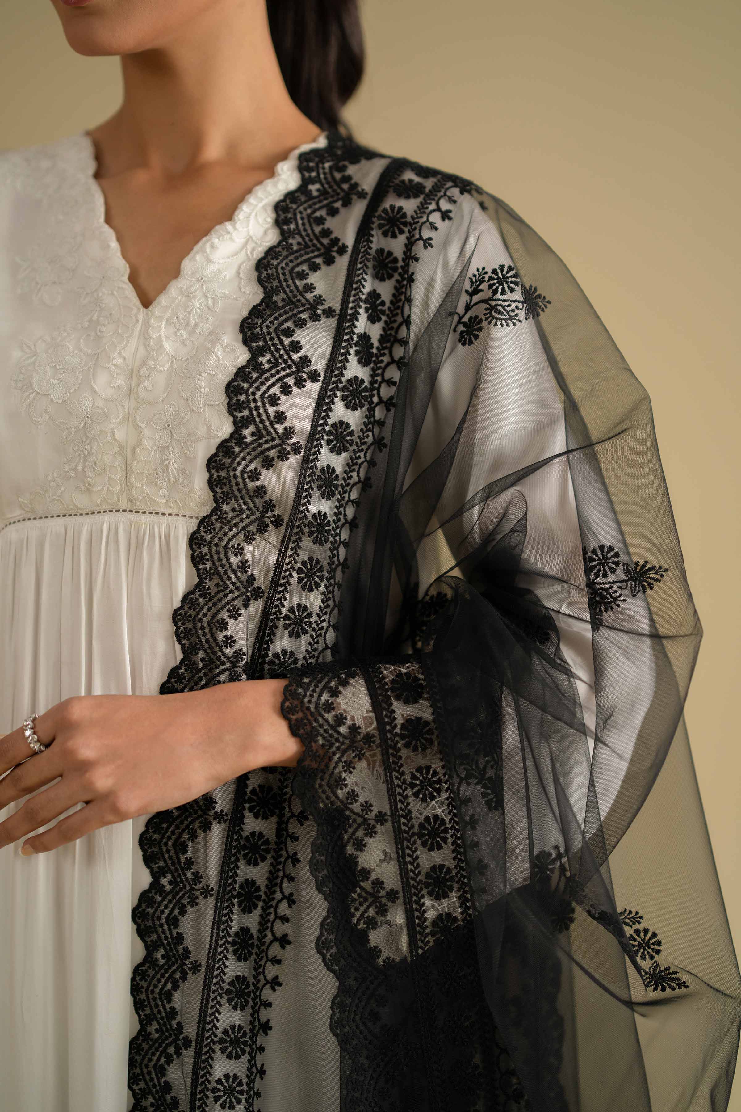 Embroidered Dupatta - KFE26-124 Black Net 1PC Embroidered LUXURY