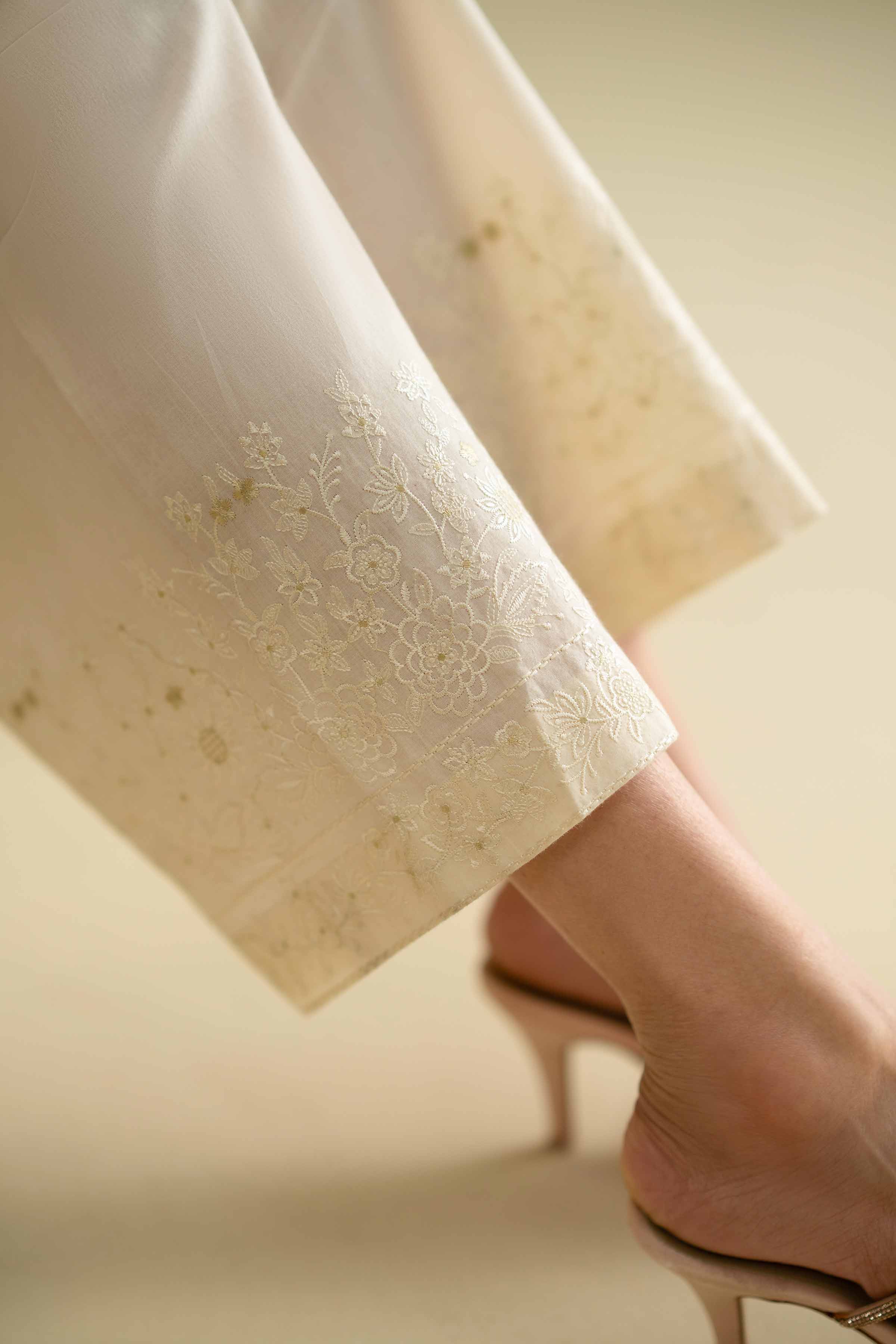 Embroidered Culottes - KFE26-126 White Khaddar 1PC Embroidered LUXURY