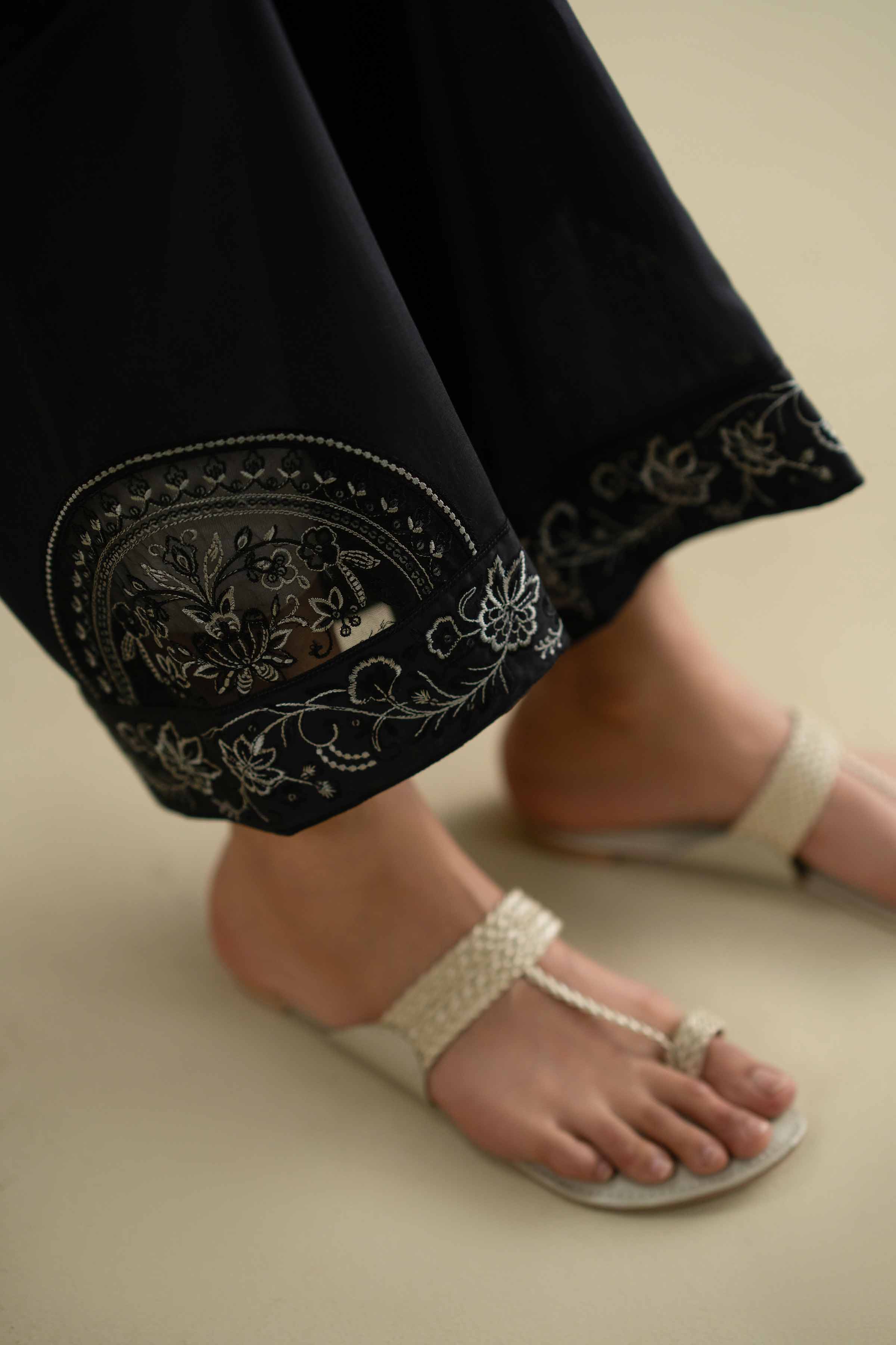 Embroidered Pants - KFE26-127 Black Cambric 1PC Embroidered LUXURY