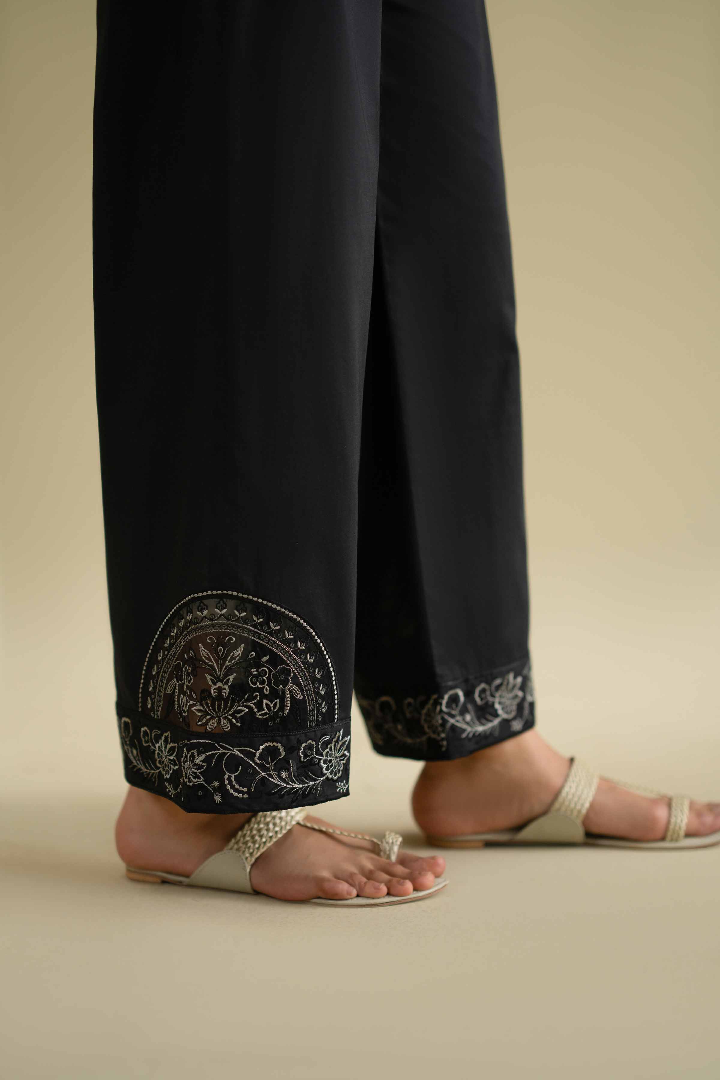 Embroidered Pants - KFE26-127 Black Cambric 1PC Embroidered LUXURY