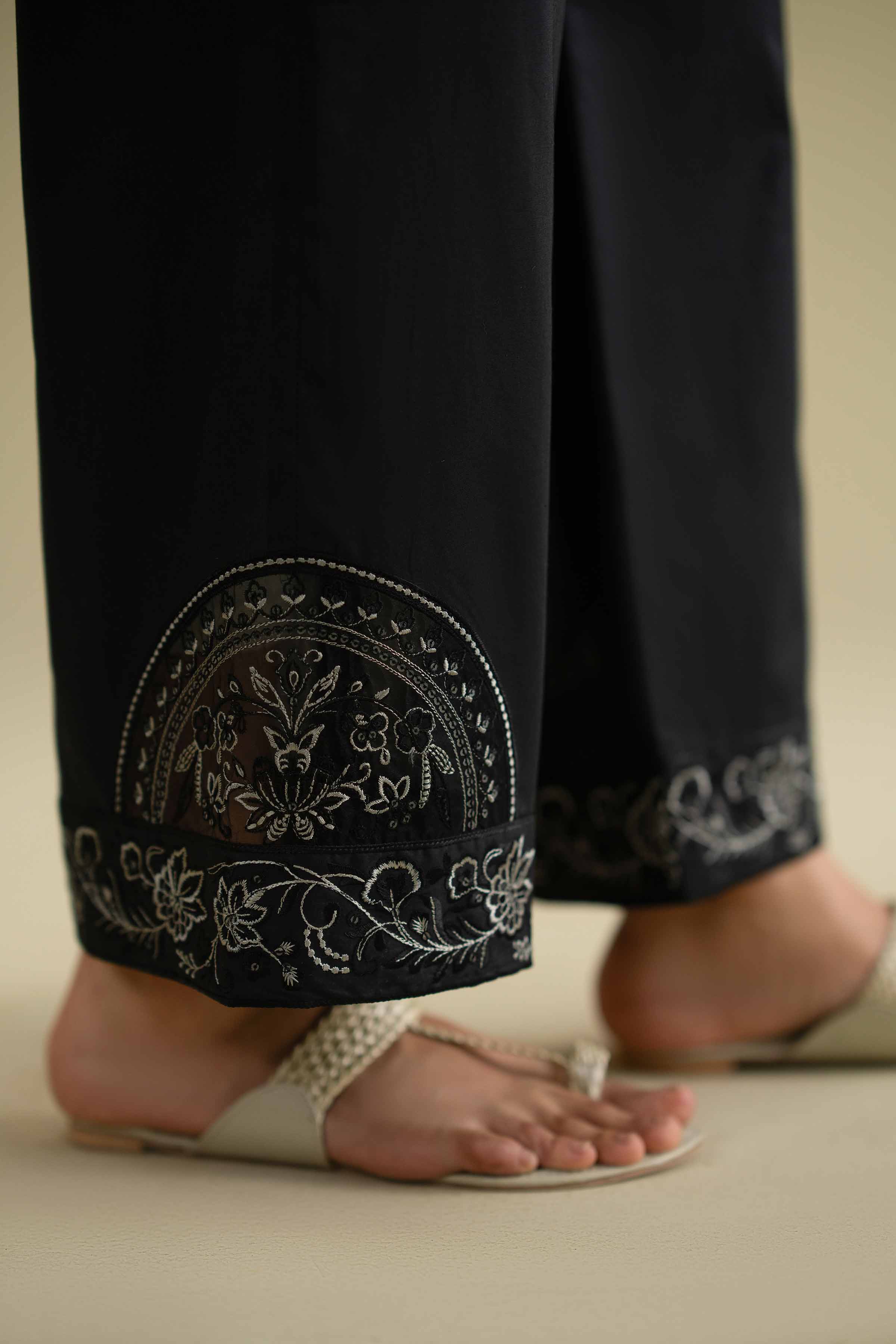 Embroidered Pants - KFE26-127 Black Cambric 1PC Embroidered LUXURY