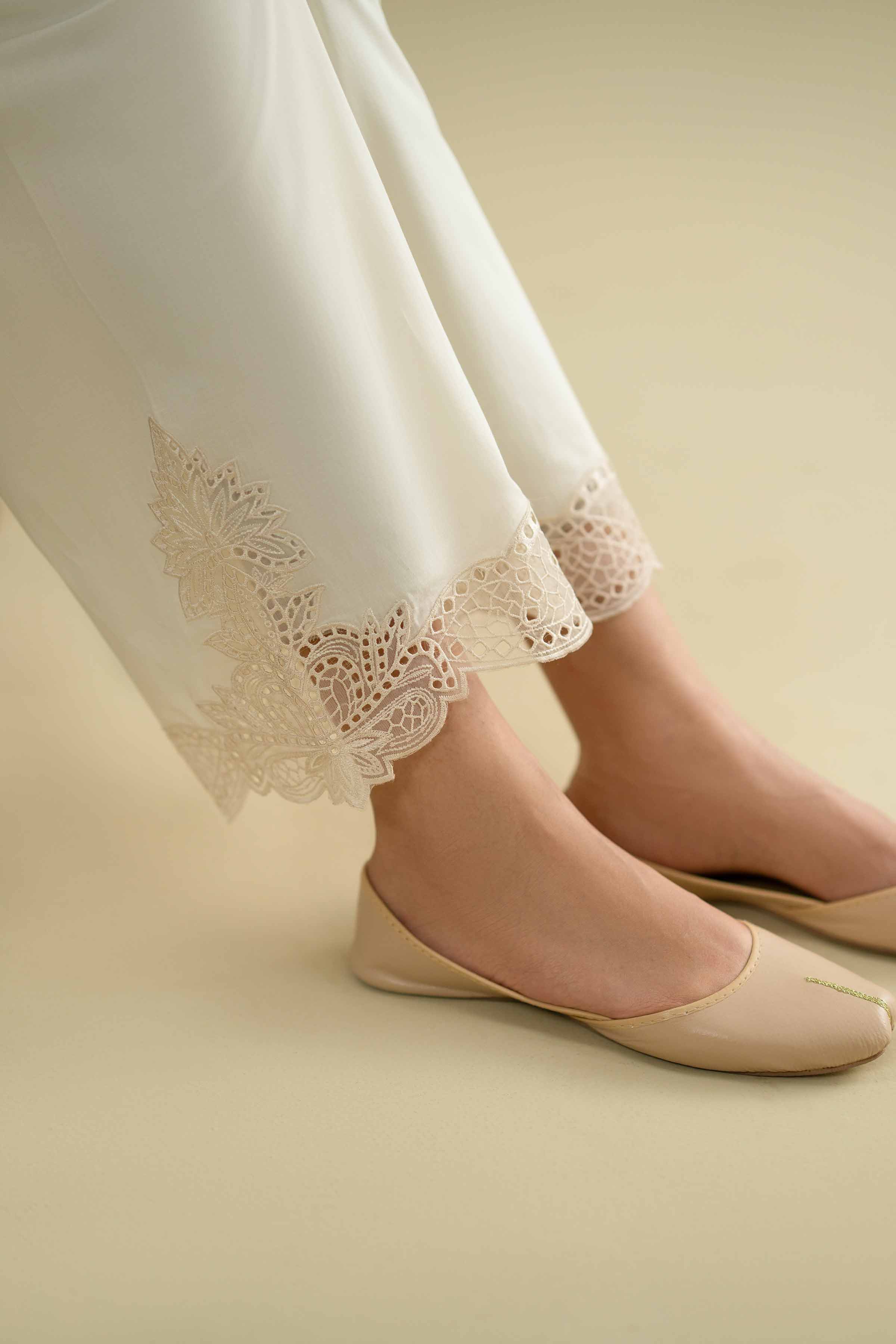 Embroidered Pants - KFE26-129 Off White Cambric 1PC Embroidered LUXURY