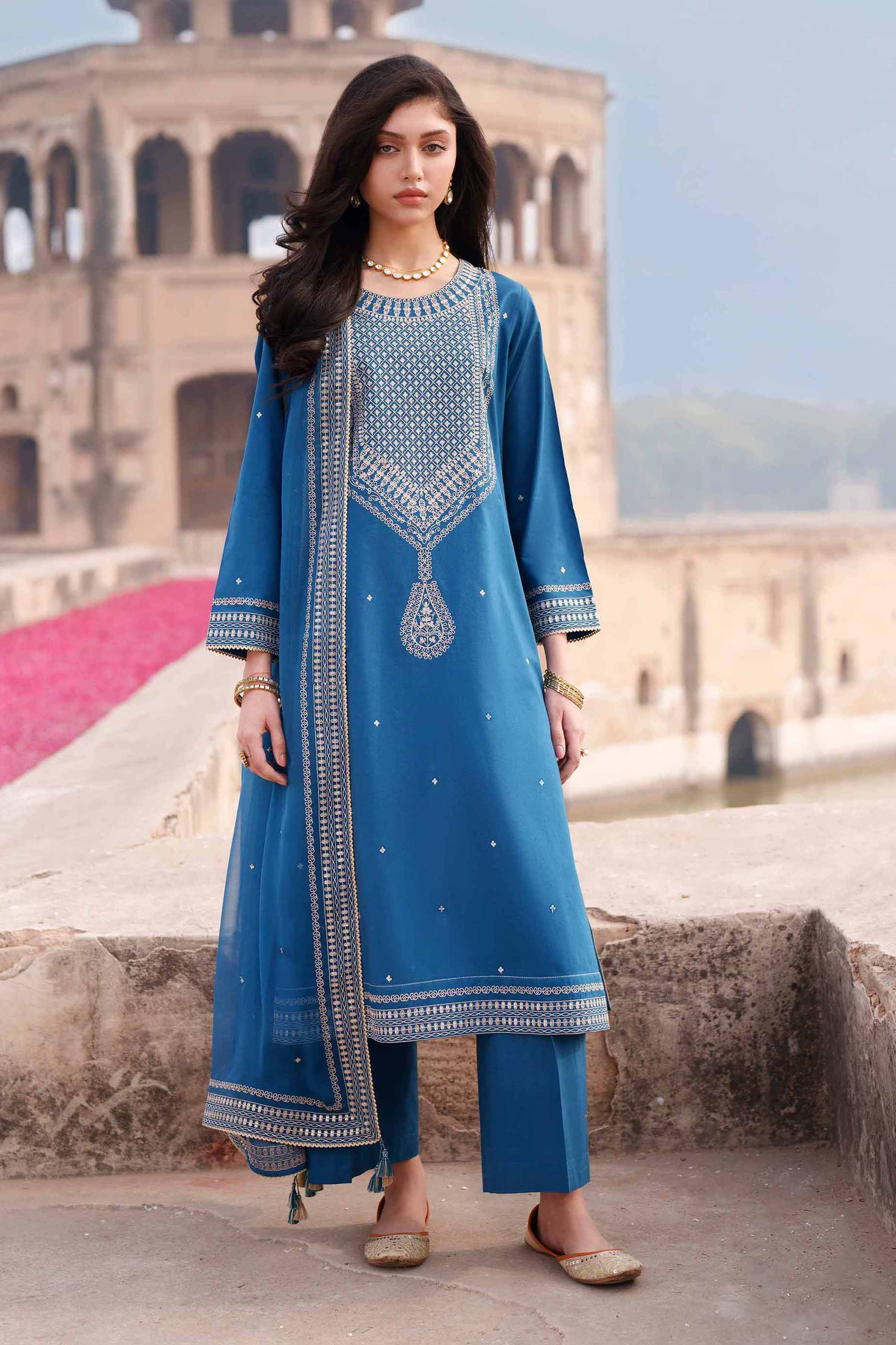 3 Piece - Embroidered Suit - KFE26-133 Blue Cambric 3PC Embroidered