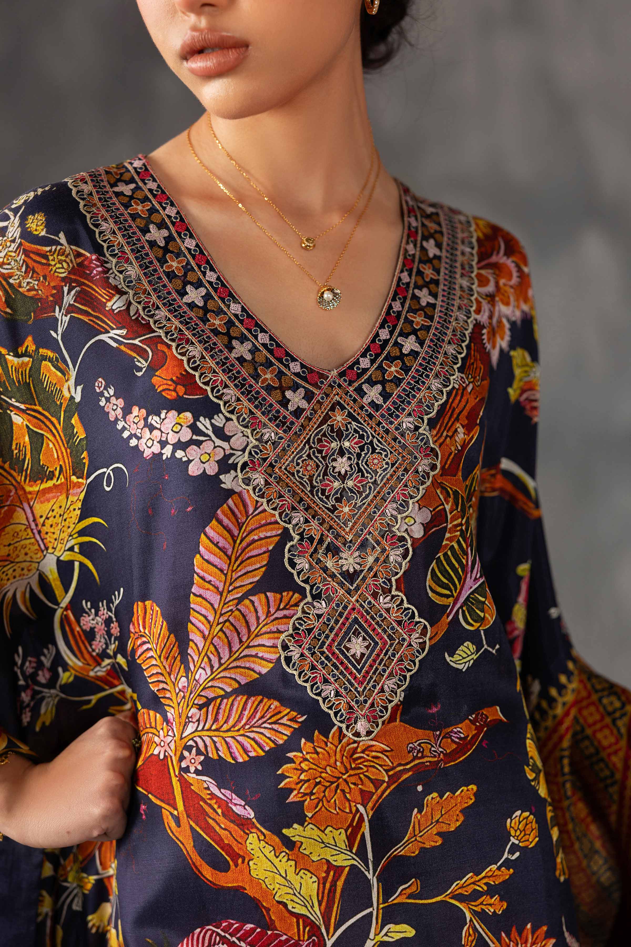 Printed Embroidered Kaftan - KFE26-134