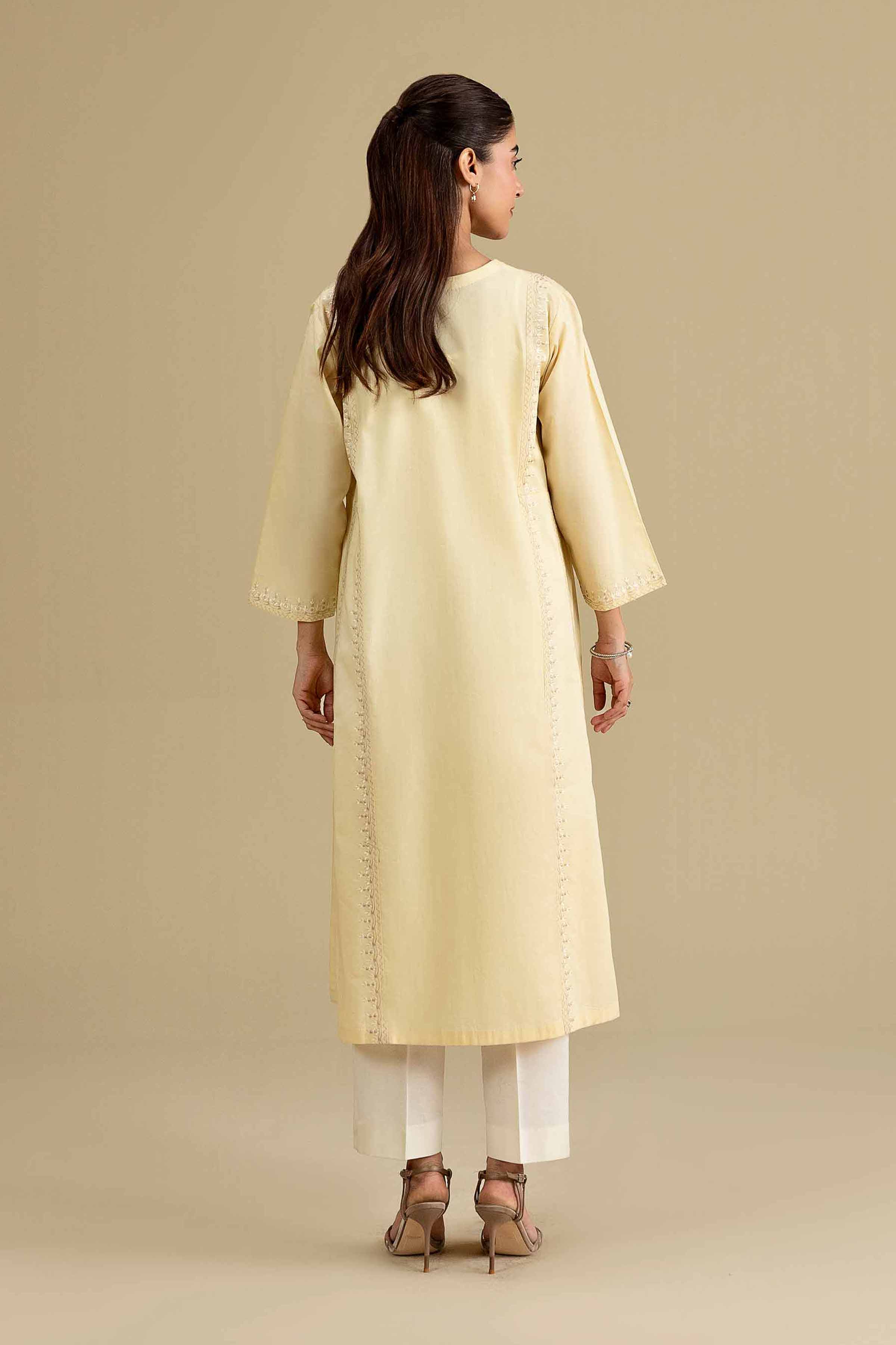 Embroidered Shirt - KFE26-138 Yellow Cambric 1PC Embroidered READY TO WEAR