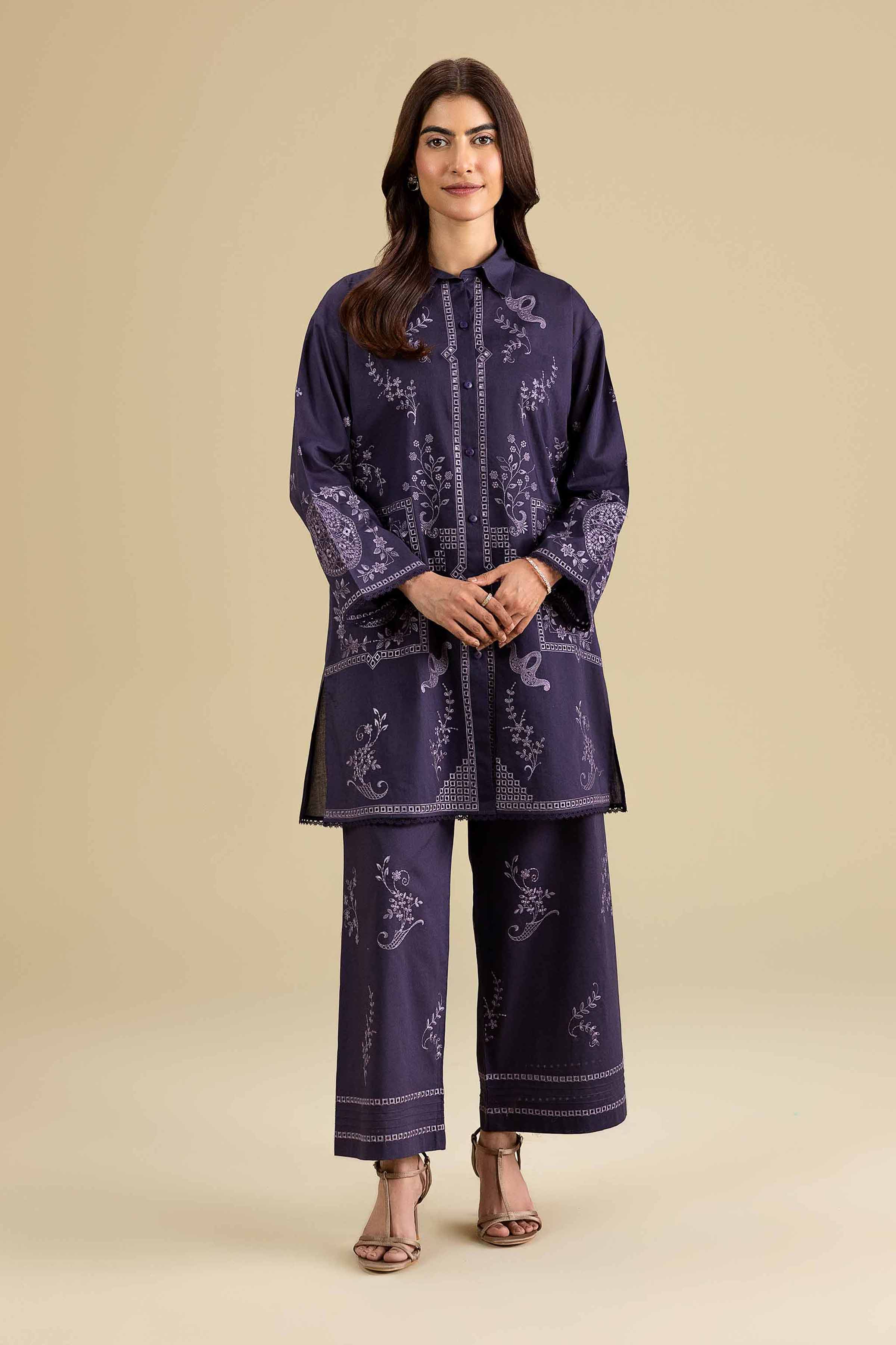 2 Piece - Embroidered Suit - KFE26-156 Purple Cambric 2PC Embroidered READY TO WEAR