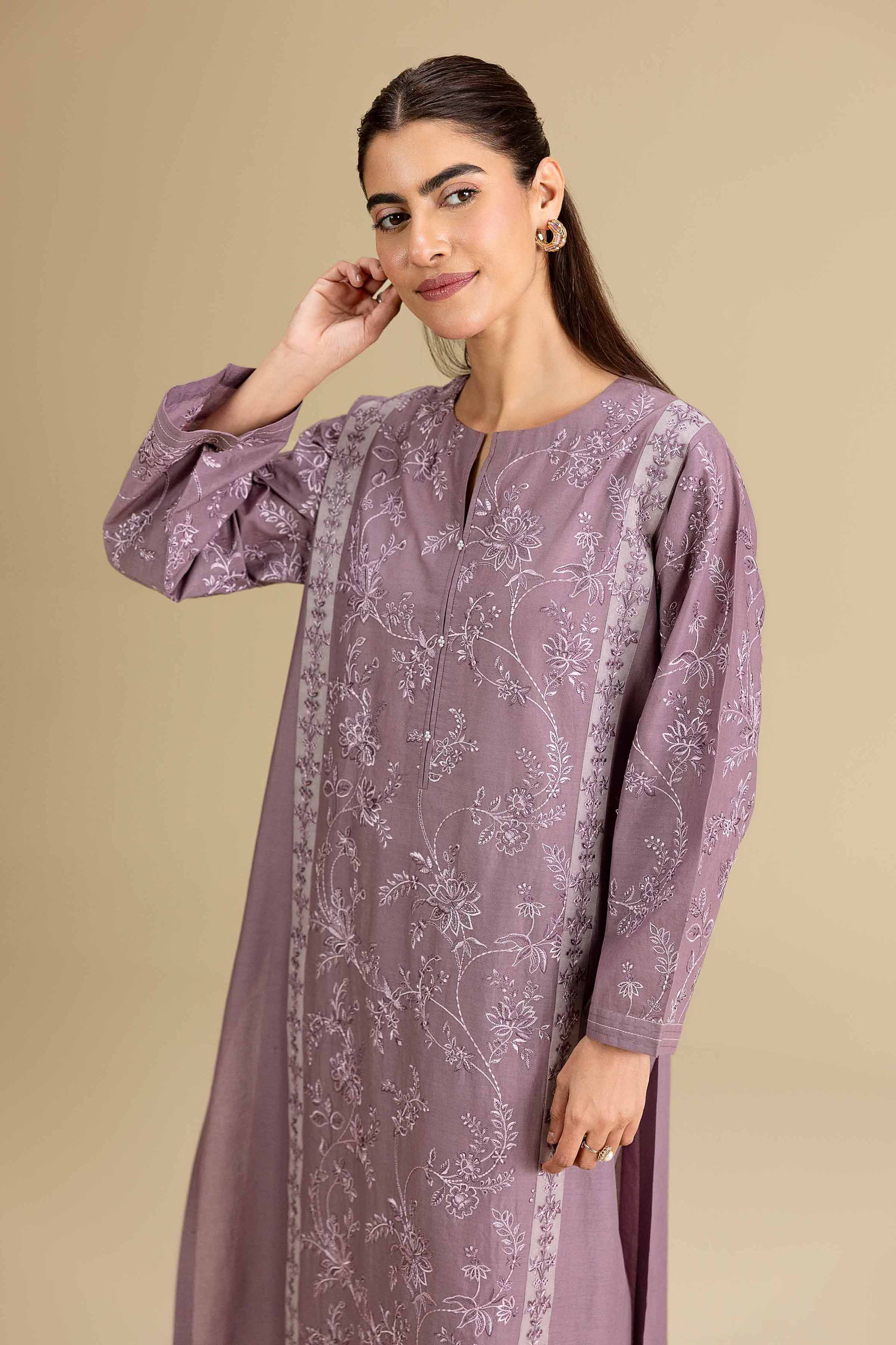 2 Piece - Embroidered Suit - KFE26-159 Purple Cambric 2PC Embroidered READY TO WEAR