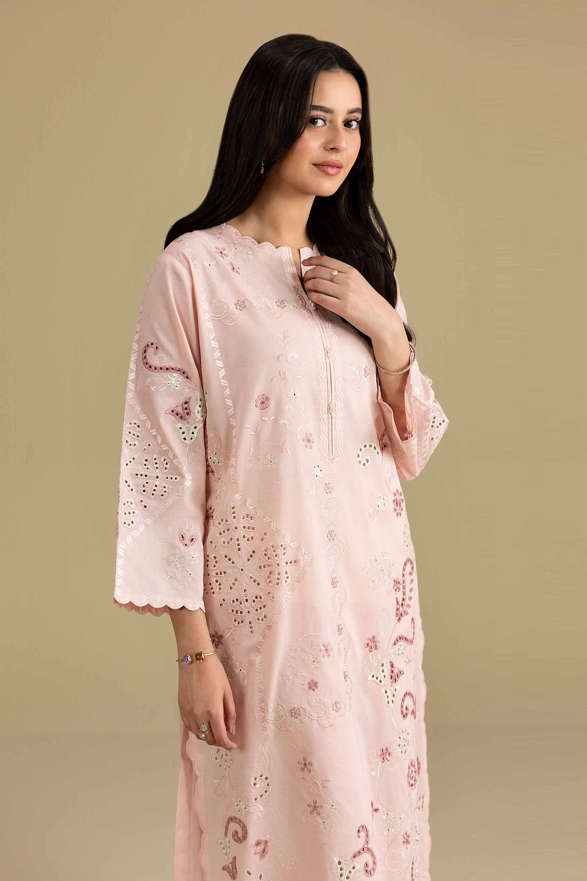 2 Piece - Embroidered Suit - KFE26-164 Pink Cambric 2PC Embroidered READY TO WEAR