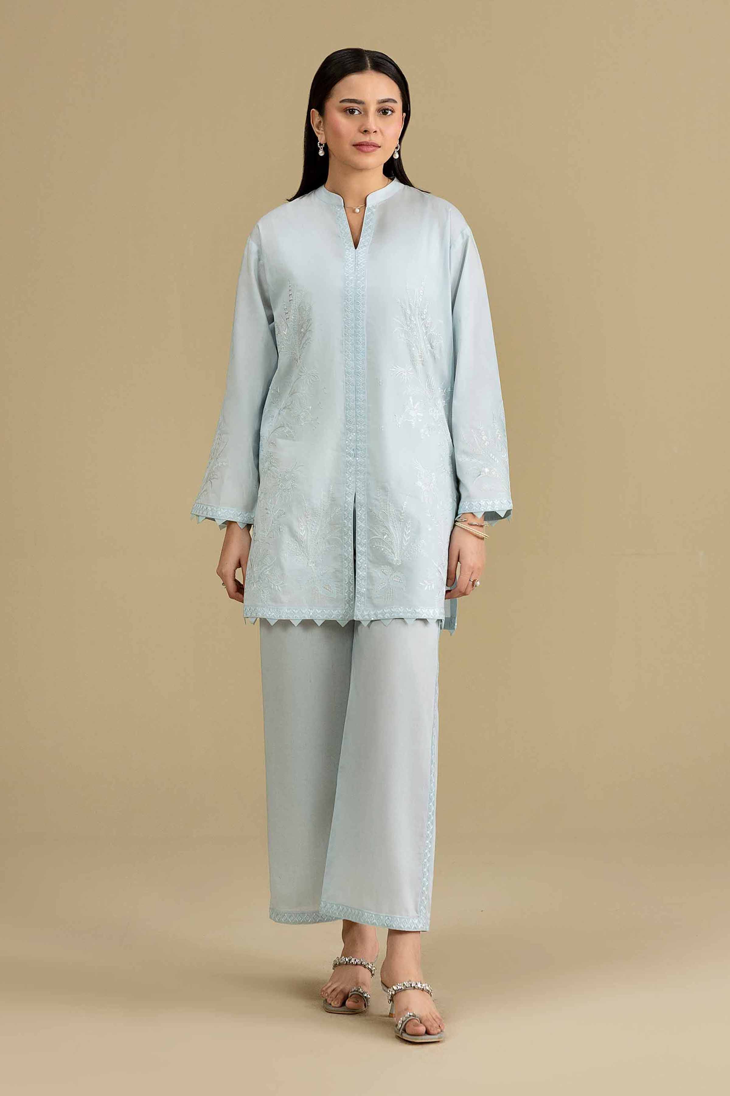 2 Piece - Embroidered Suit - KFE26-165 Blue Cambric 2PC Embroidered READY TO WEAR