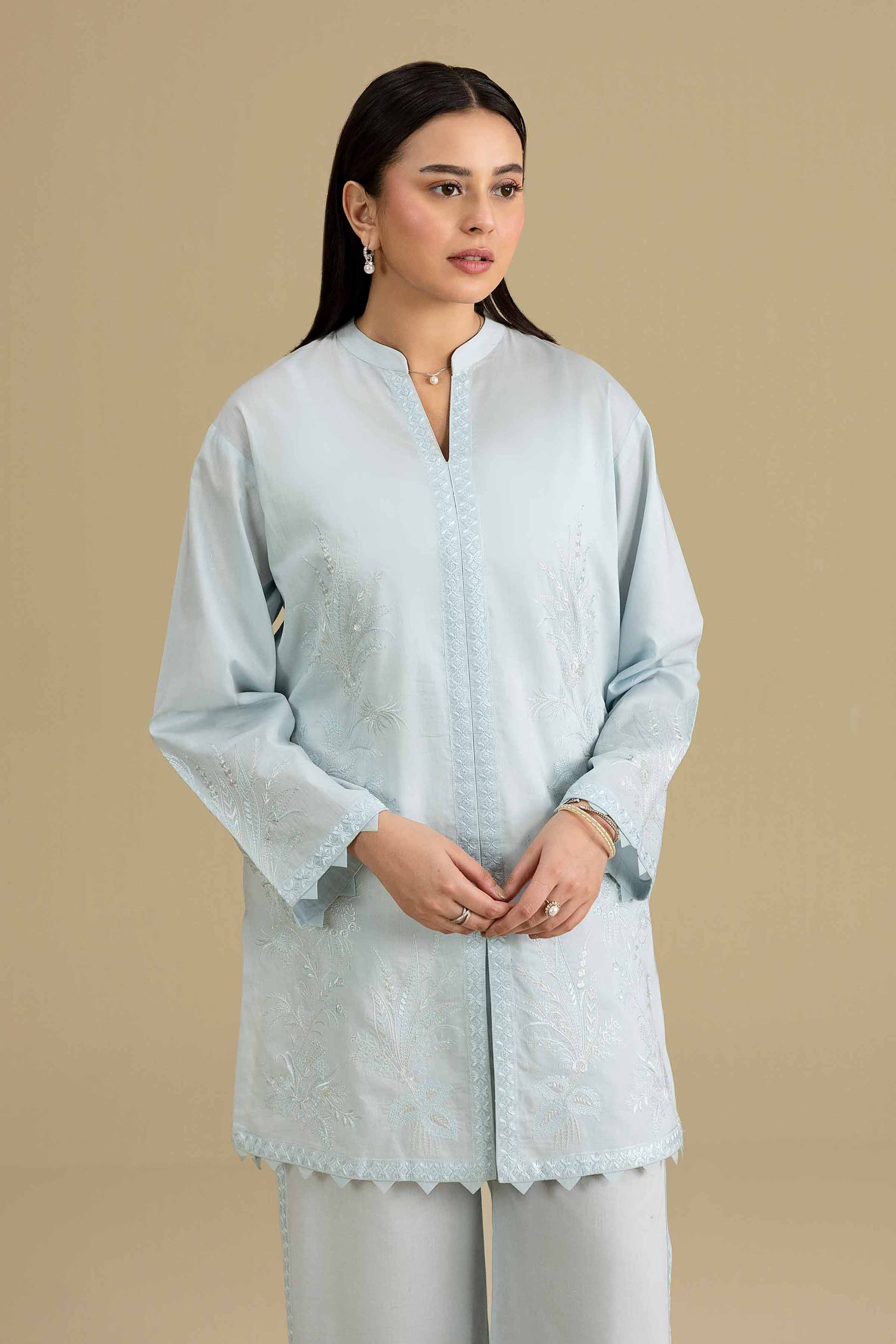 2 Piece - Embroidered Suit - KFE26-165 Blue Cambric 2PC Embroidered READY TO WEAR