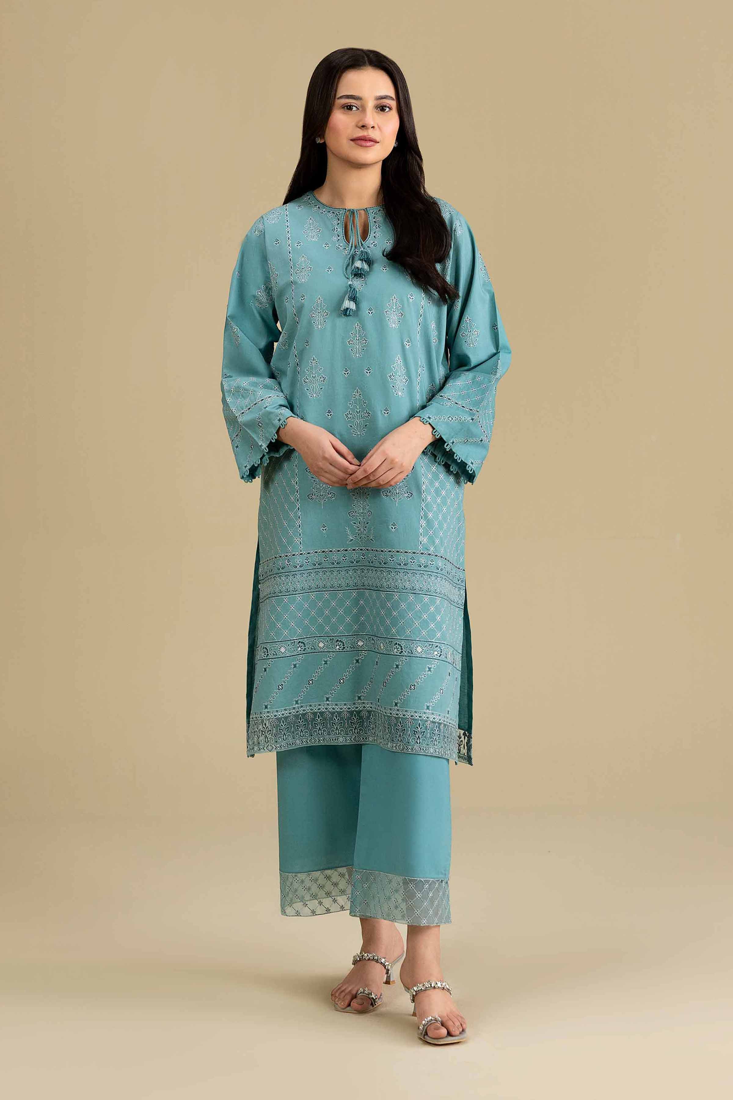 2 Piece - Embroidered Suit - KFE26-166 Blue Cambric 2PC Embroidered READY TO WEAR