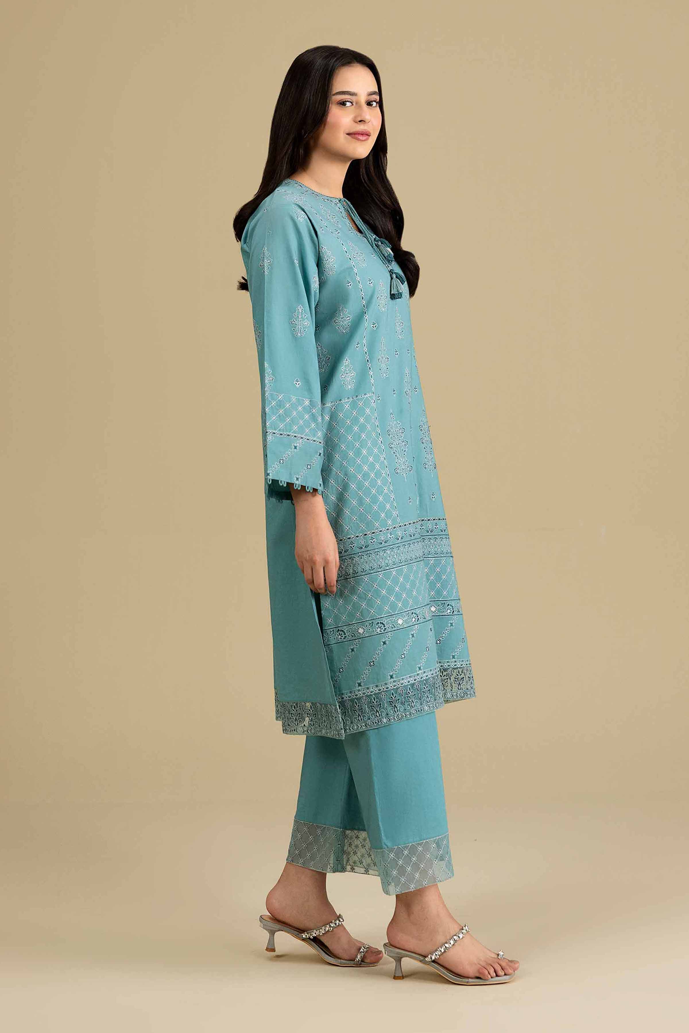2 Piece - Embroidered Suit - KFE26-166 Blue Cambric 2PC Embroidered READY TO WEAR