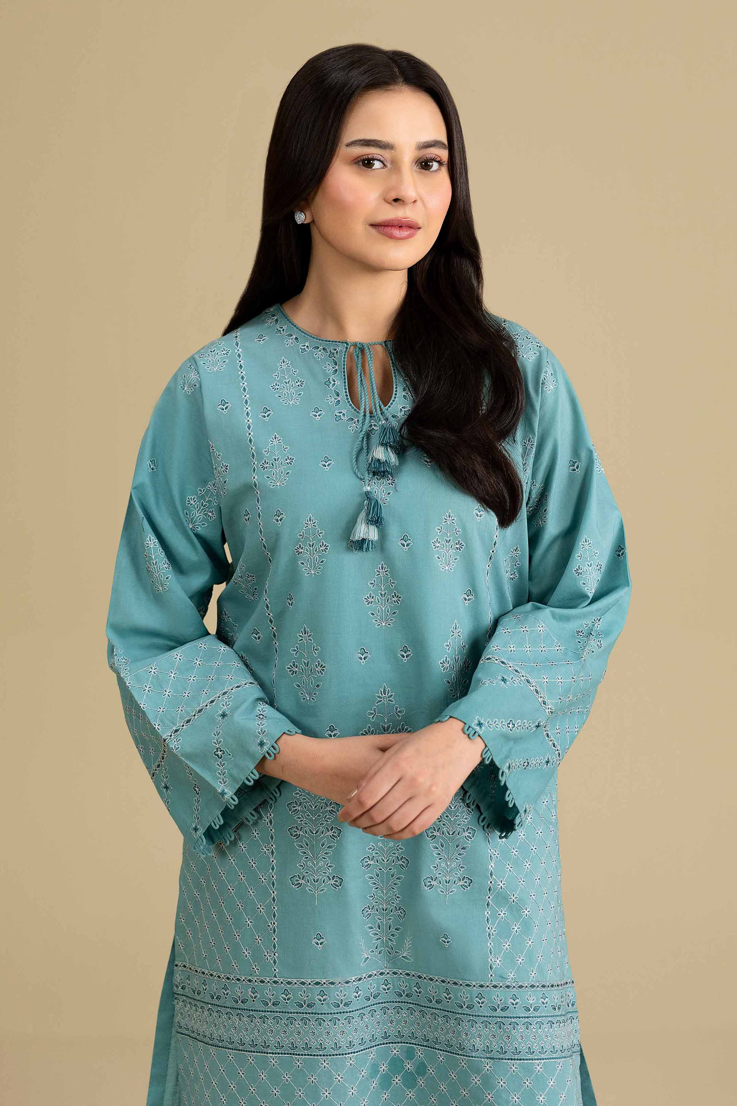 2 Piece - Embroidered Suit - KFE26-166 Blue Cambric 2PC Embroidered READY TO WEAR