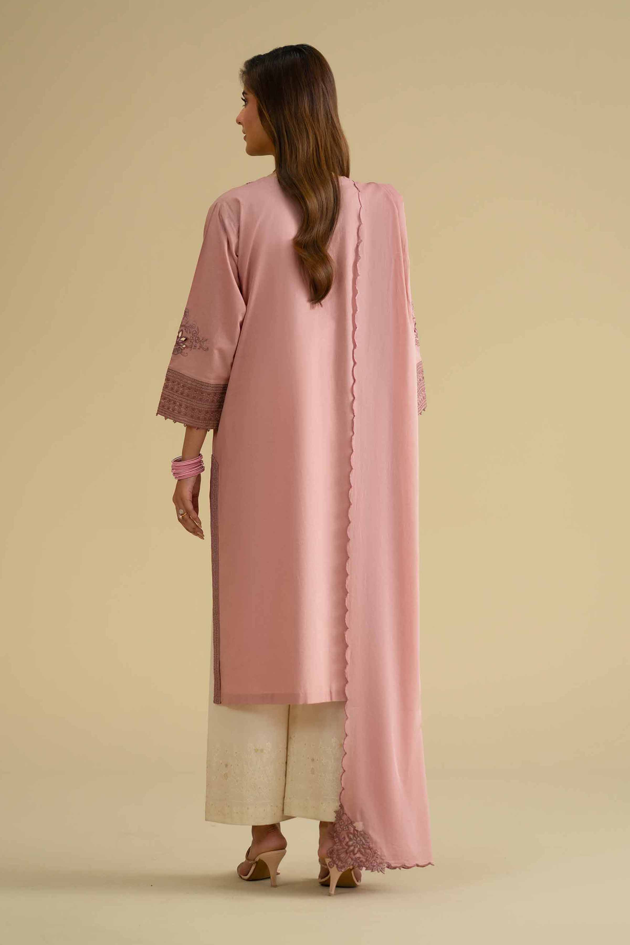 2 Piece - Embroidered Suit - KFE26-17 Pink Cambric 2PC Embroidered LUXURY