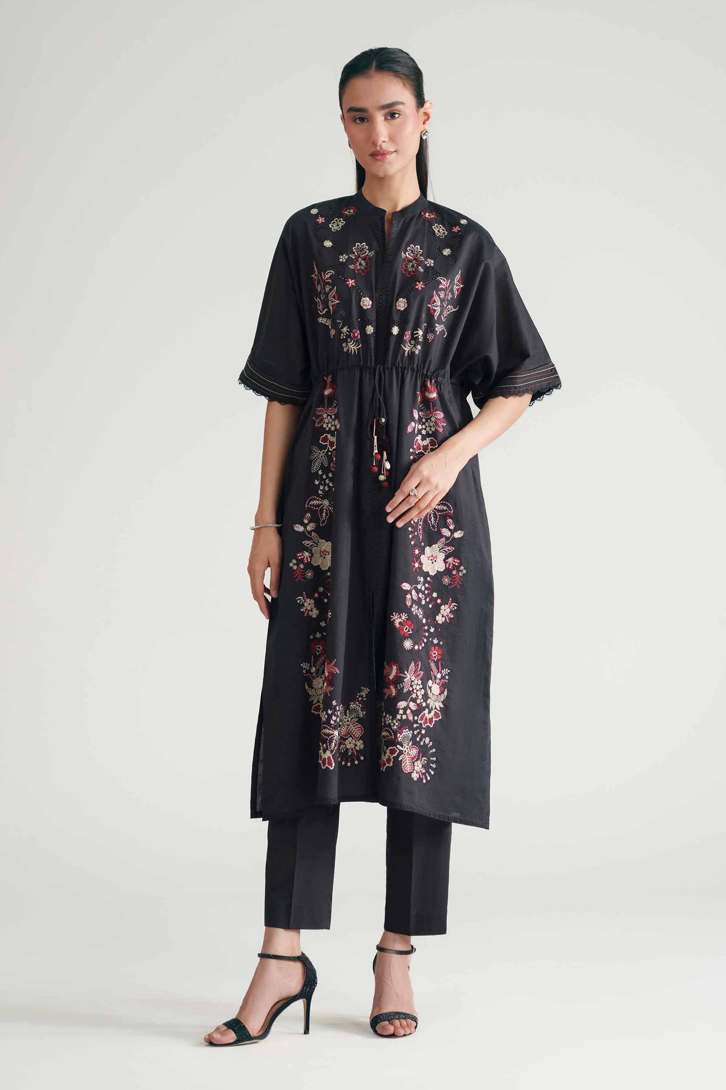 2 Piece - Embroidered Suit - KFE26-172 Black Cambric 2PC Embroidered READY TO WEAR