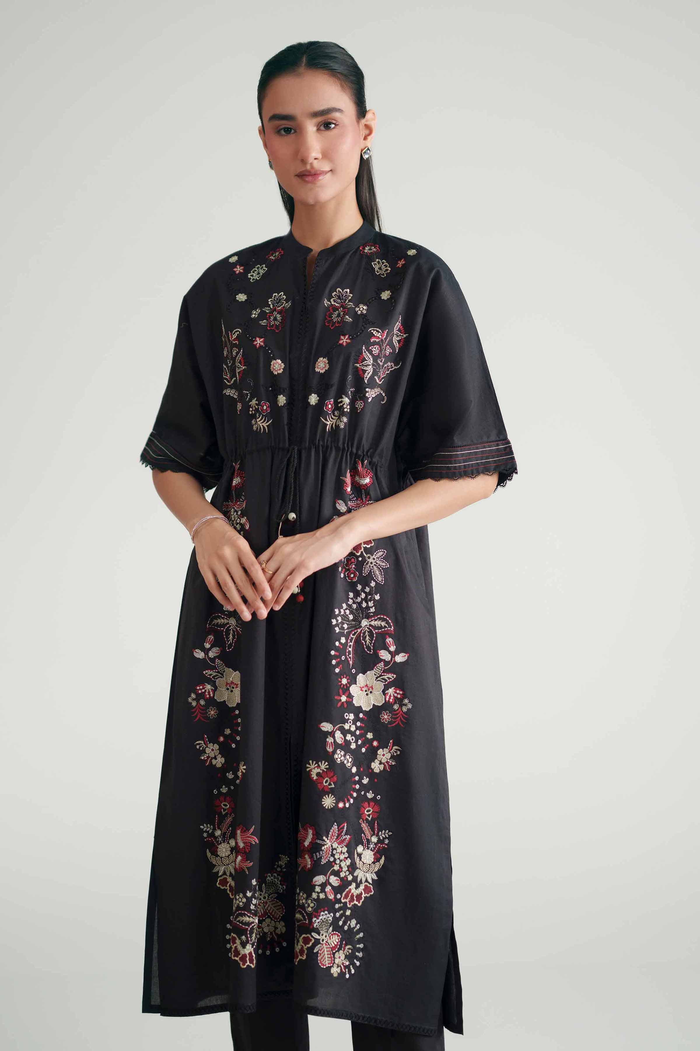 2 Piece - Embroidered Suit - KFE26-172 Black Cambric 2PC Embroidered READY TO WEAR