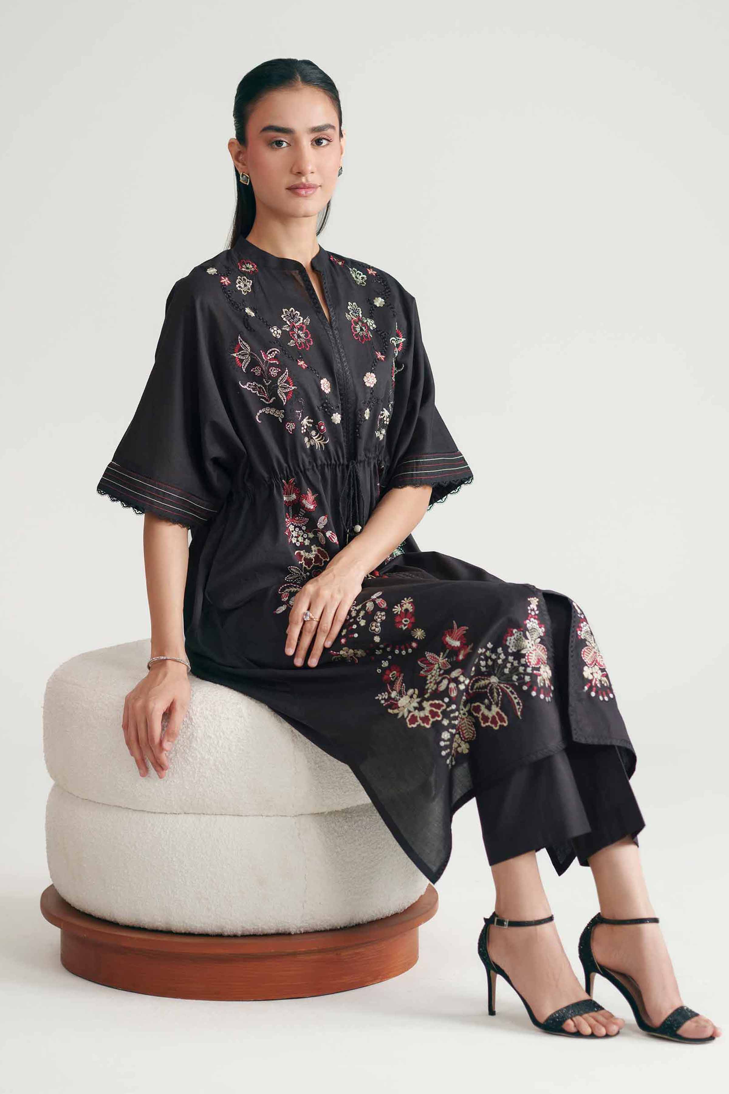 2 Piece - Embroidered Suit - KFE26-172 Black Cambric 2PC Embroidered READY TO WEAR