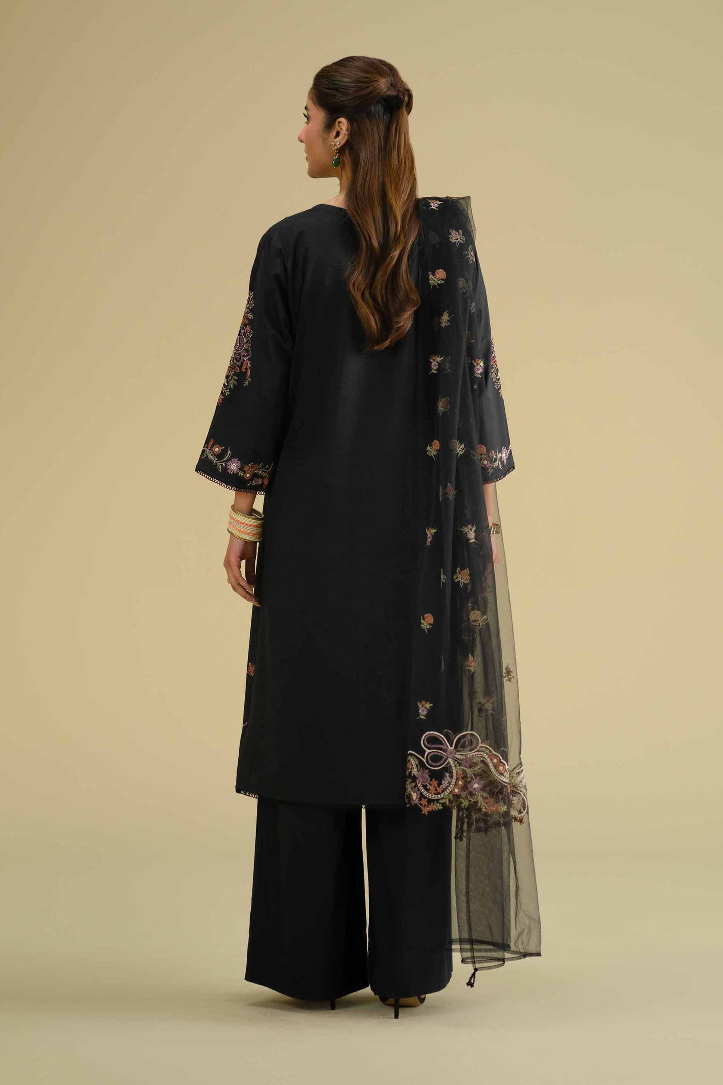 2 Piece - Embroidered Suit - KFE26-20 Black Cambric 2PC Embroidered LUXURY