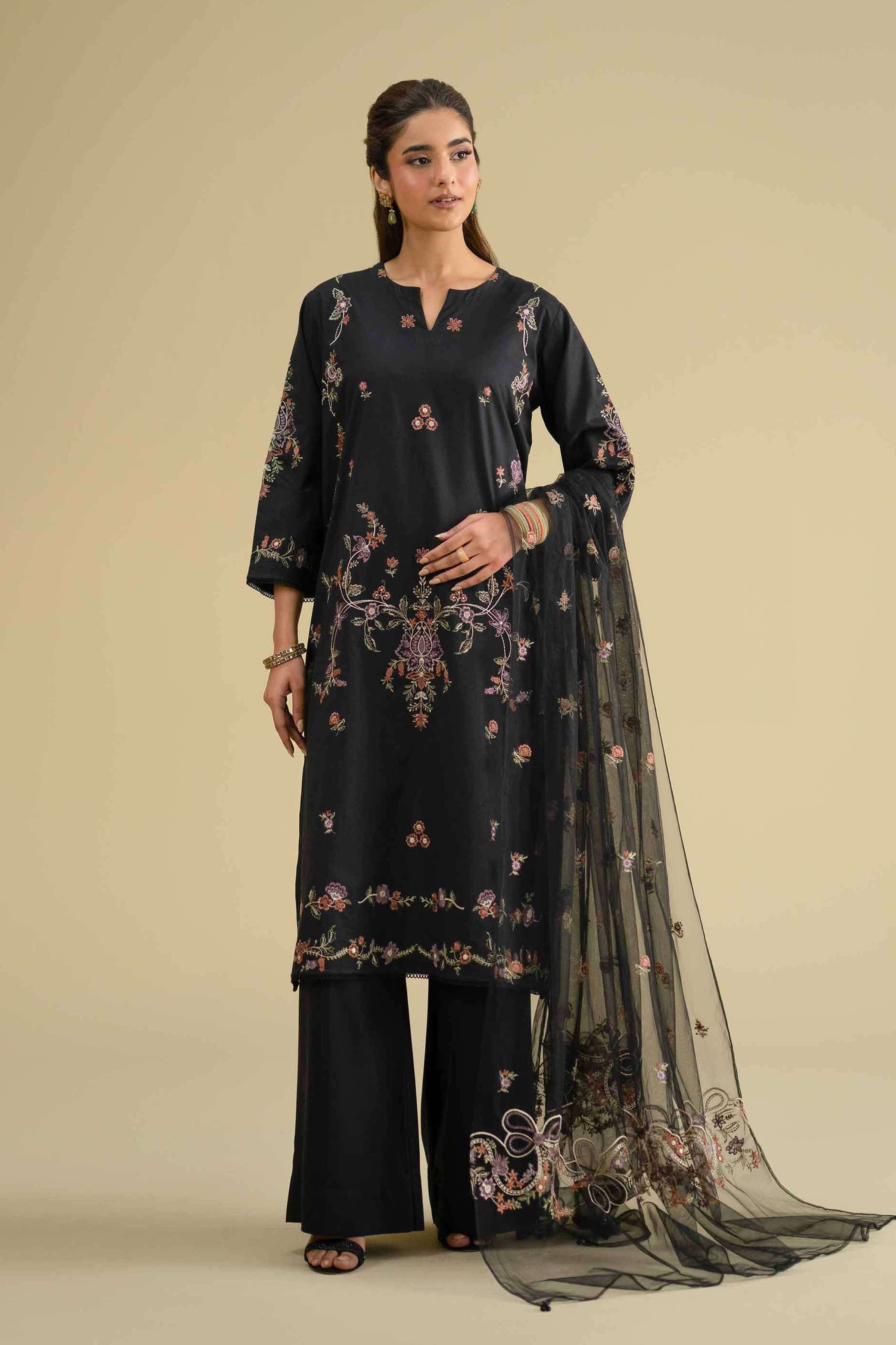 2 Piece - Embroidered Suit - KFE26-20 Black Cambric 2PC Embroidered LUXURY
