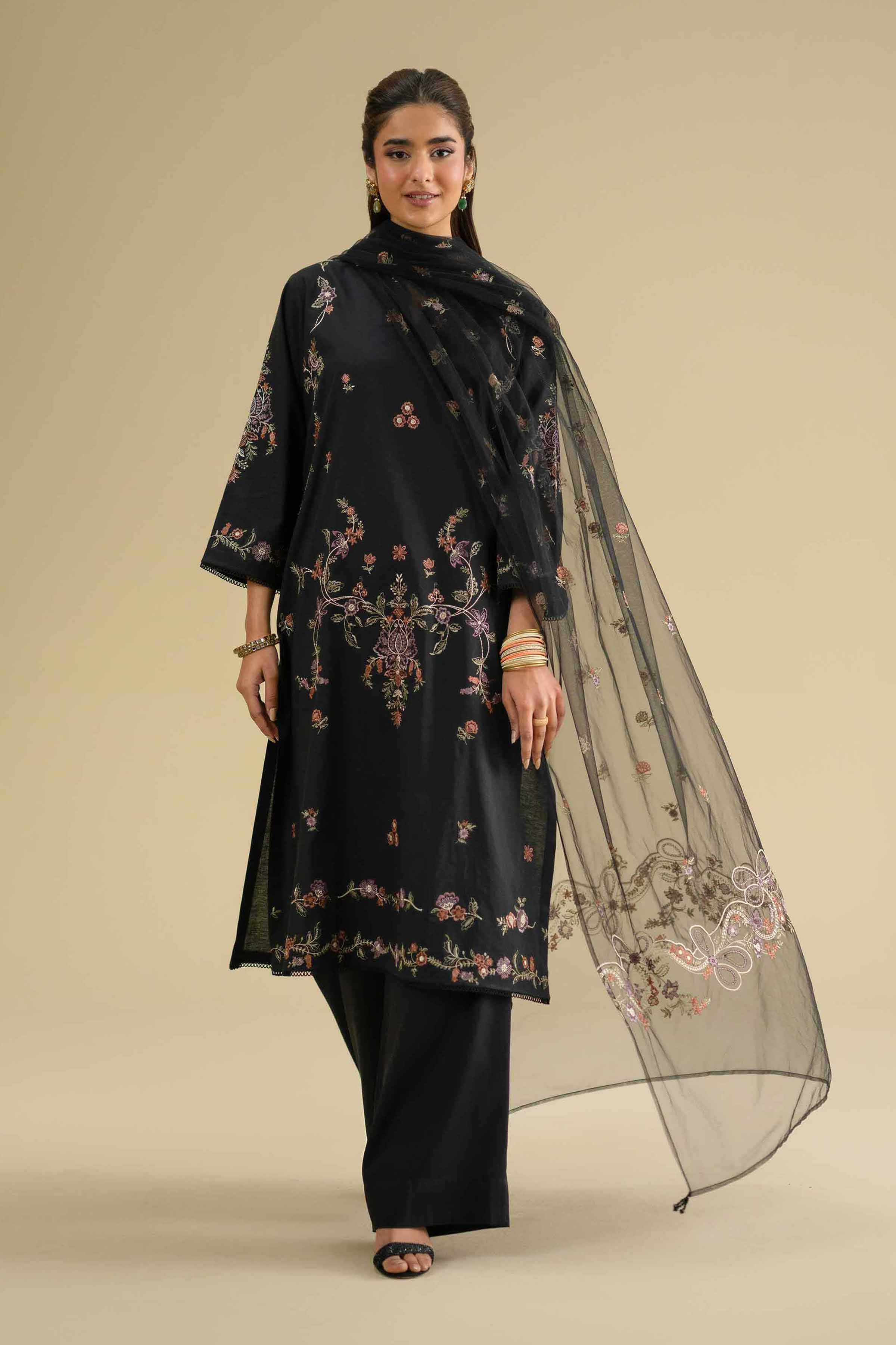 2 Piece - Embroidered Suit - KFE26-20 Black Cambric 2PC Embroidered LUXURY