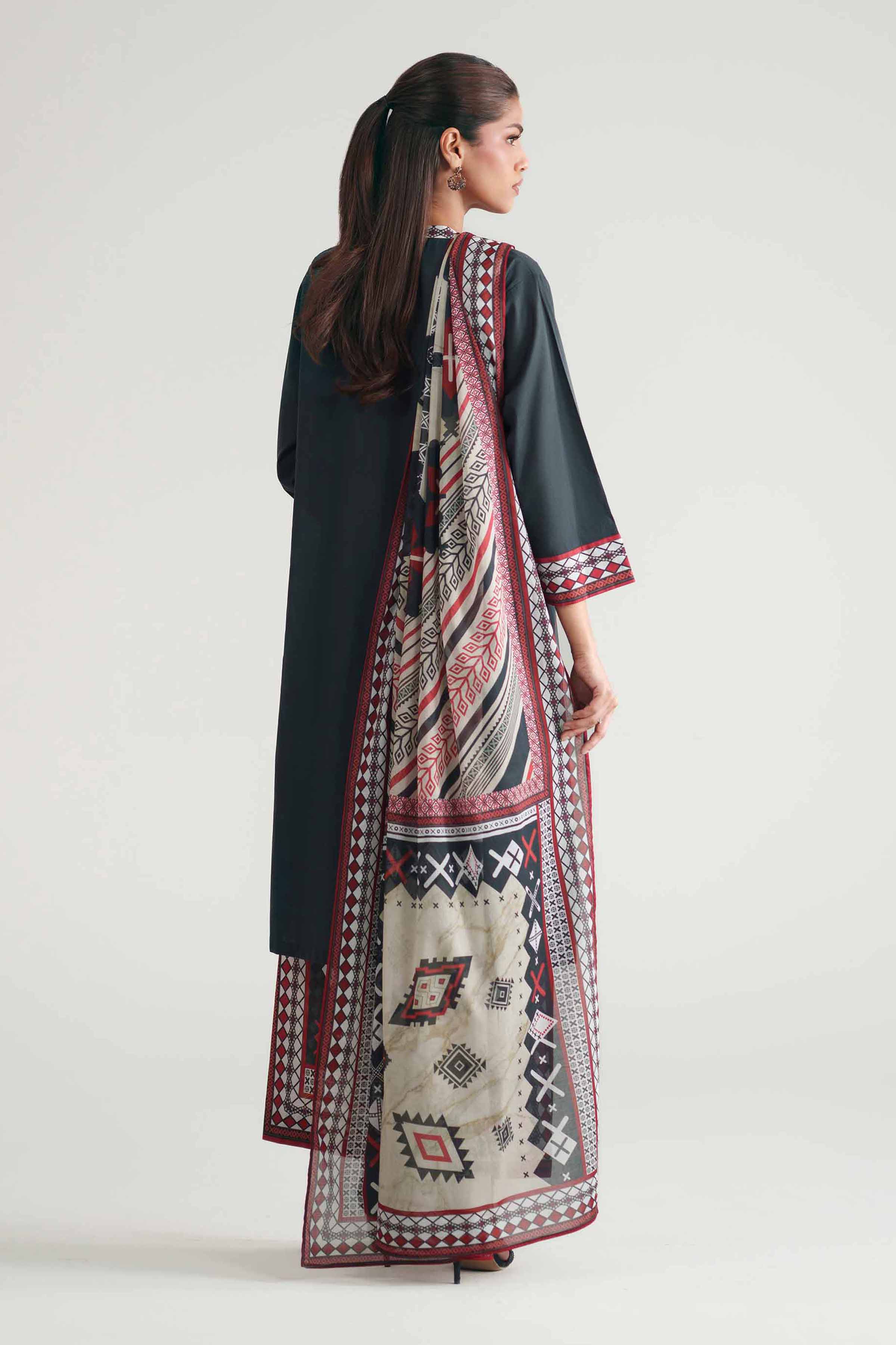 3 Piece - Printed Suit - KFE26-208 Black Cambric 3PC Printed READY TO WEAR