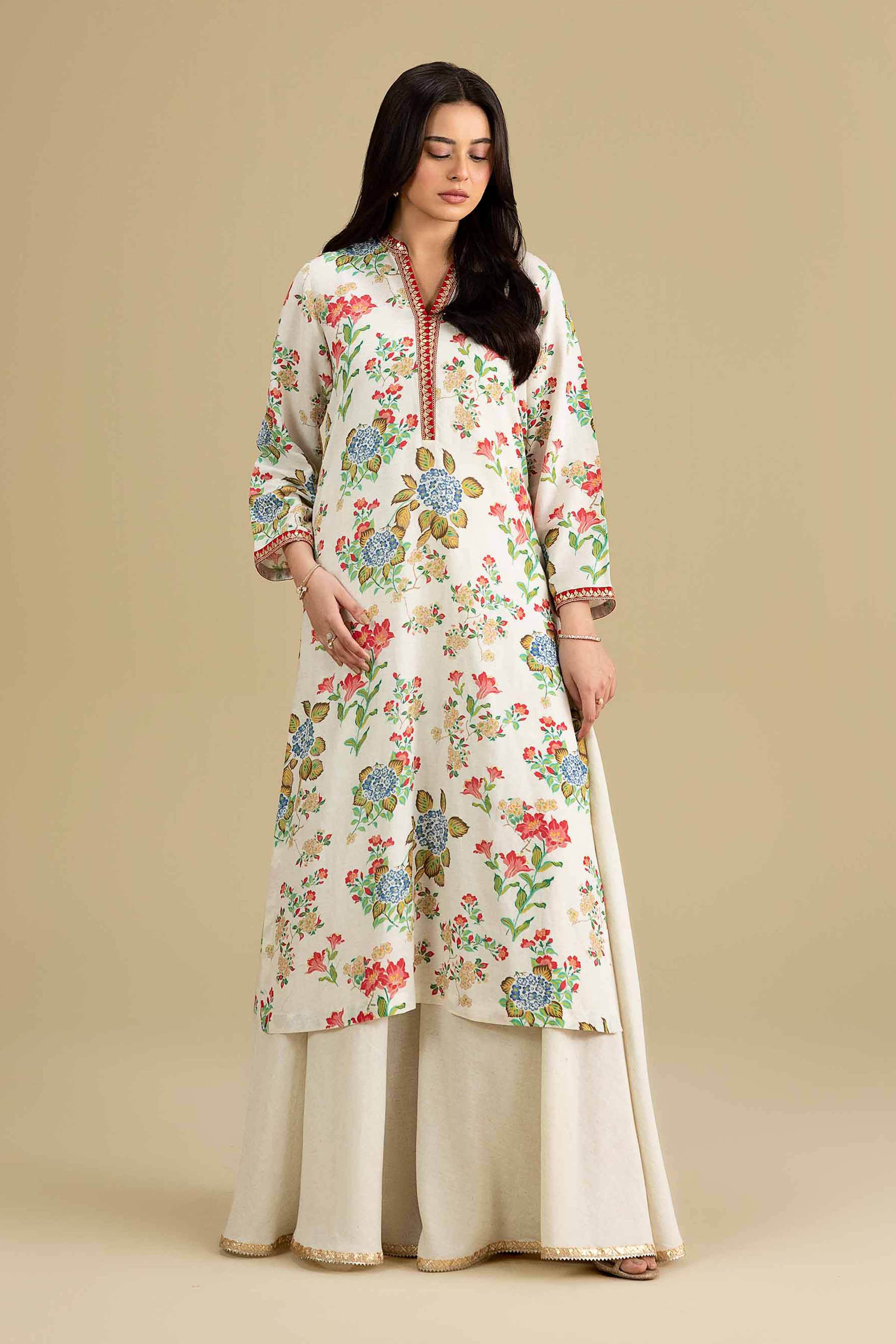 2 Piece - Printed Embroidered Suit - KFE26-209 Off White Cotton 2PC Embroidered READY TO WEAR