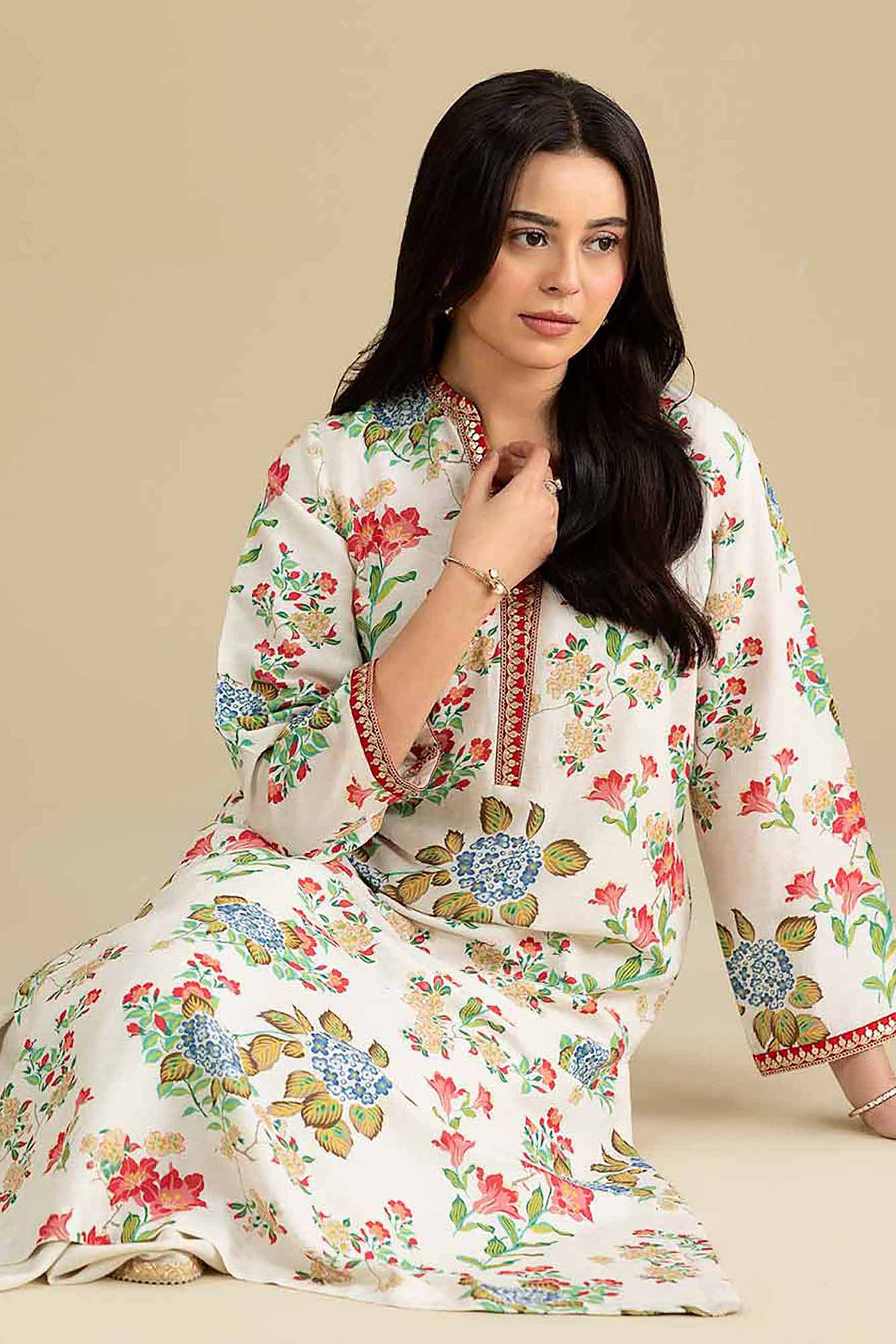 2 Piece - Printed Embroidered Suit - KFE26-209 Off White Cotton 2PC Embroidered READY TO WEAR