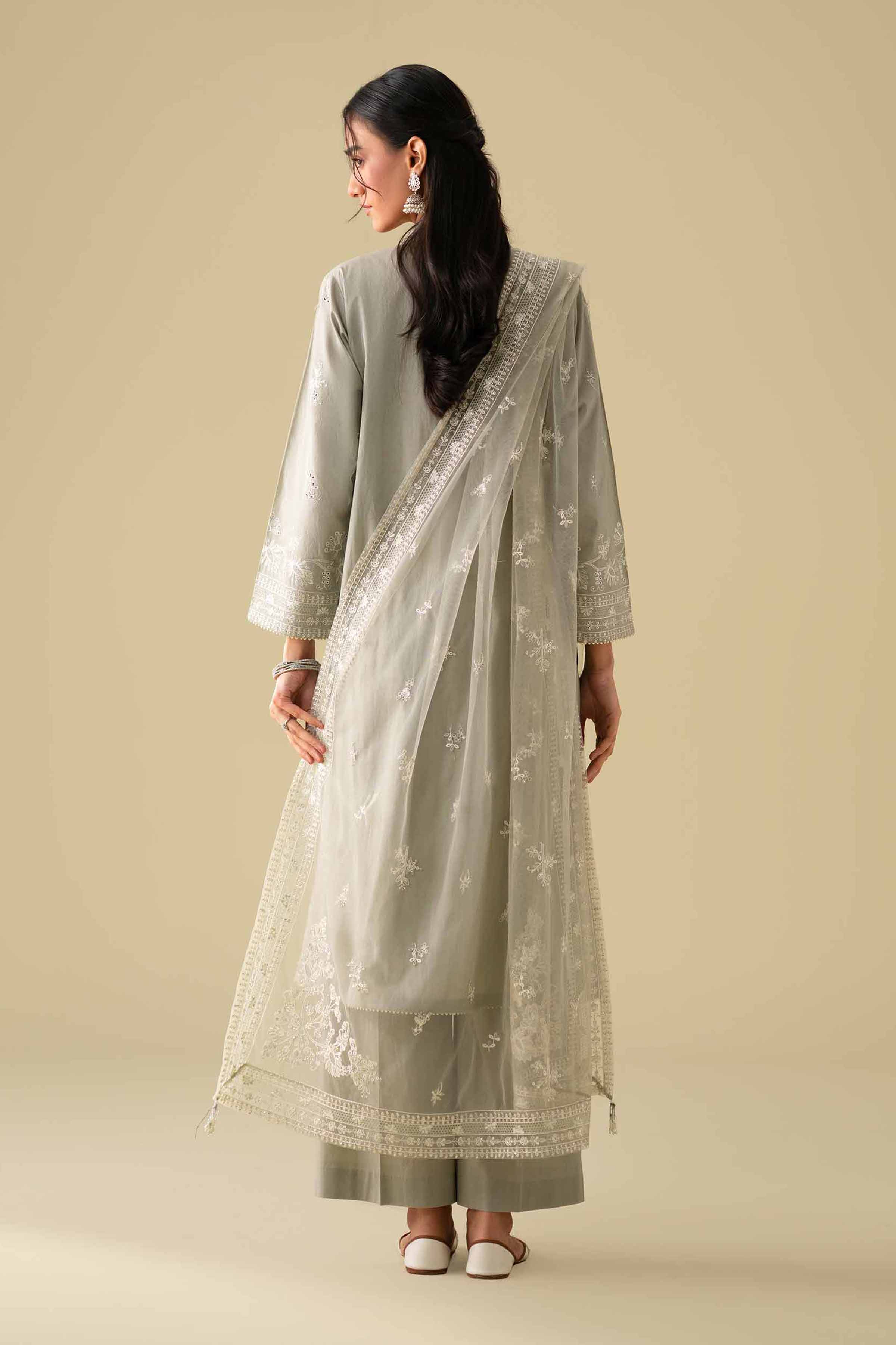 3 Piece - Embroidered Suit - KFE26-21 Grey Cambric 3PC Embroidered
