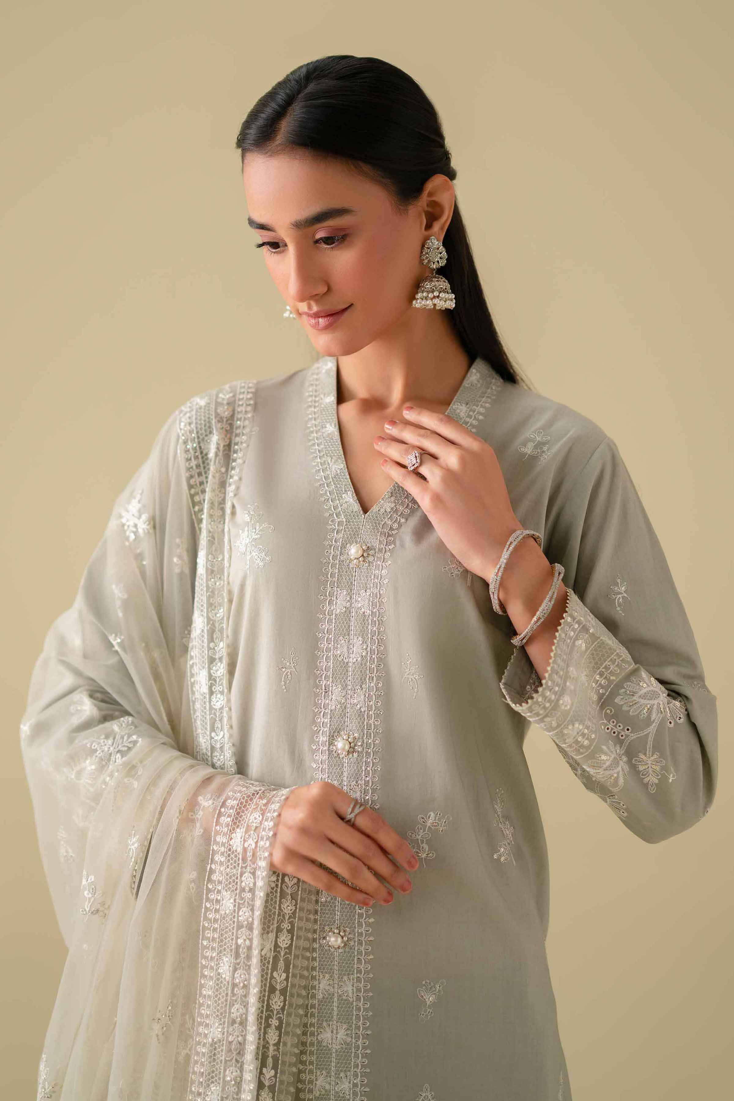 3 Piece - Embroidered Suit - KFE26-21 Grey Cambric 3PC Embroidered