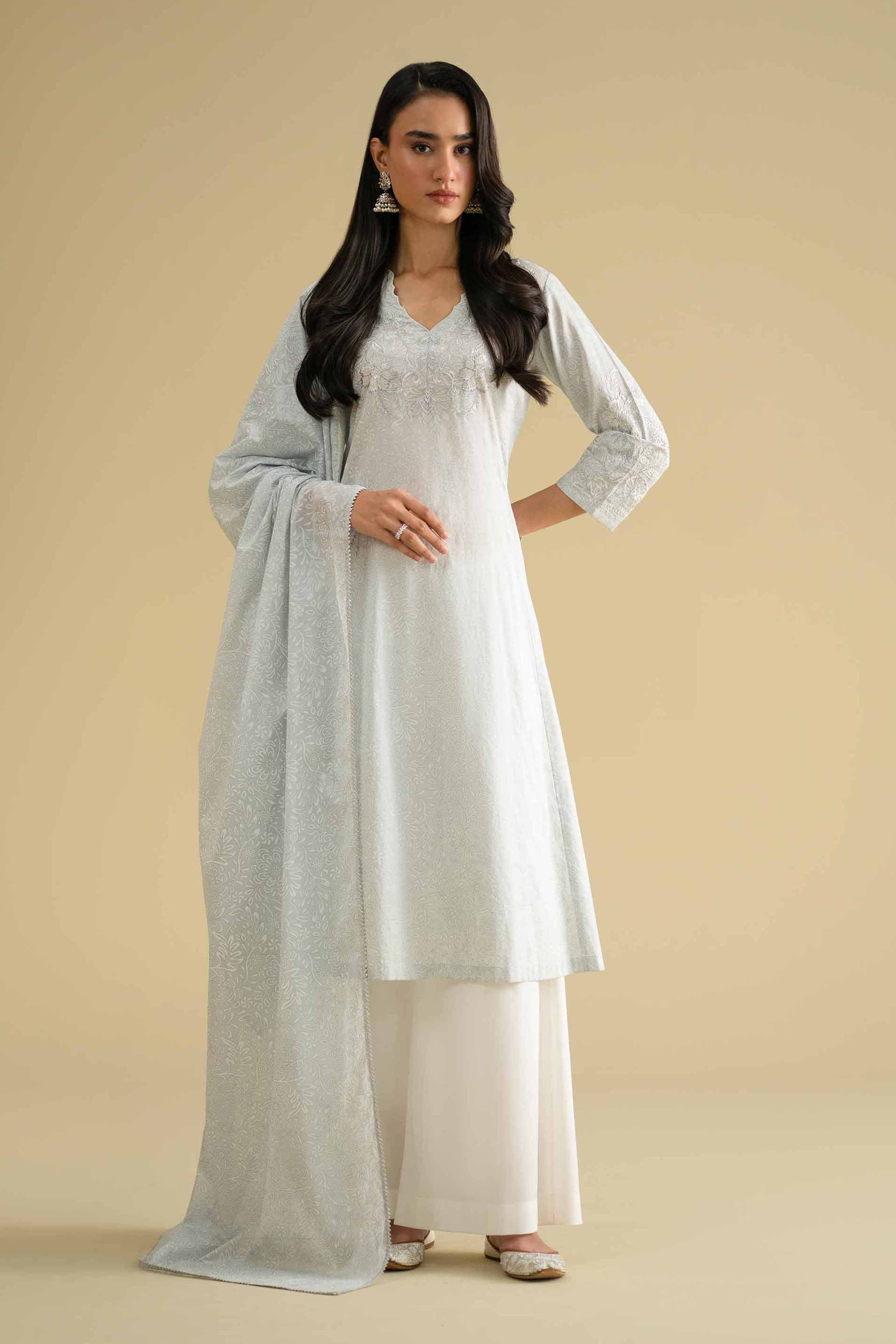 2 Piece - Printed Embroidered Suit - KFE26-229 Blue Lawn 2PC Embroidered