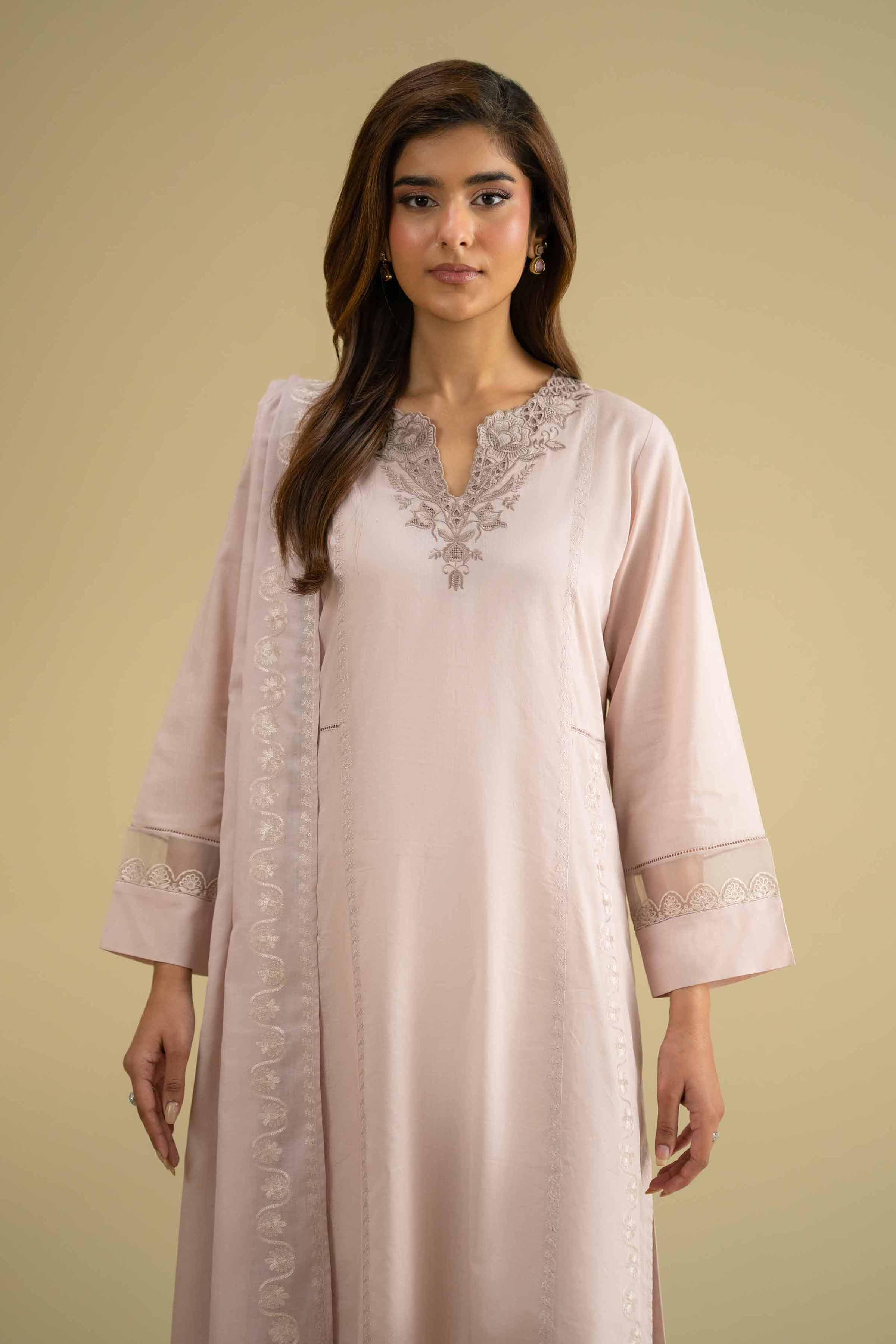 2 Piece - Embroidered Suit - KFE26-232 Pink Cambric 2PC Embroidered LUXURY