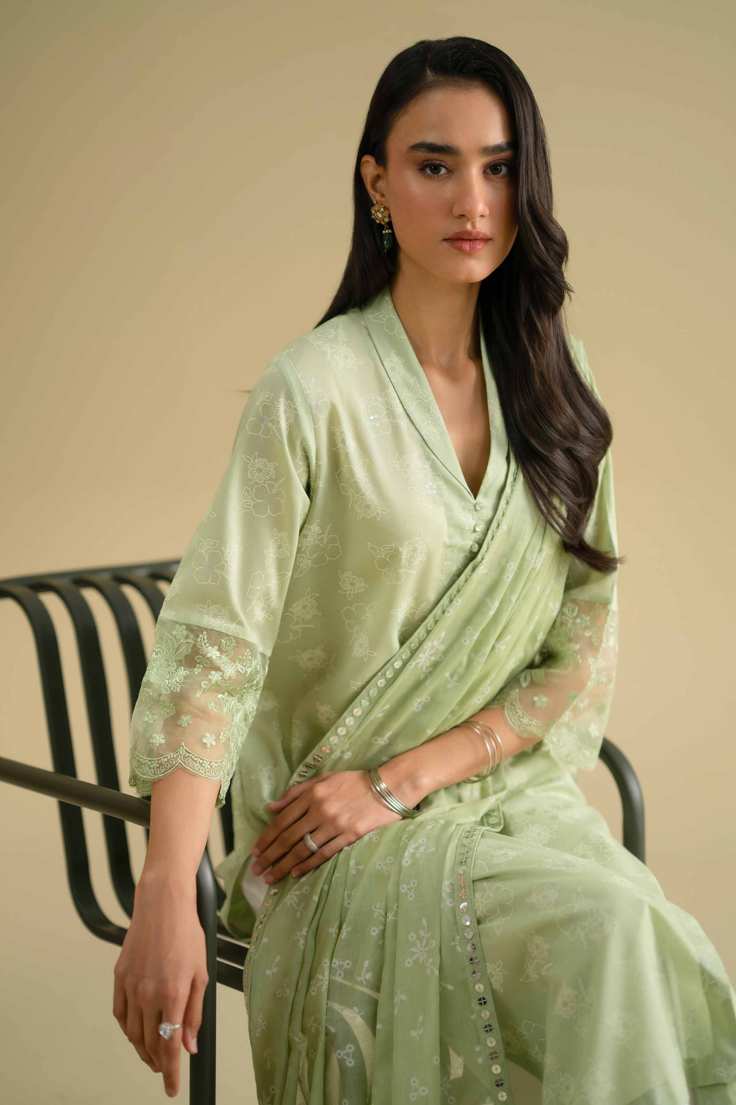 2 Piece - Printed Embroidered Suit - KFE26-31 Green Lawn 2PC Embroidered LUXURY