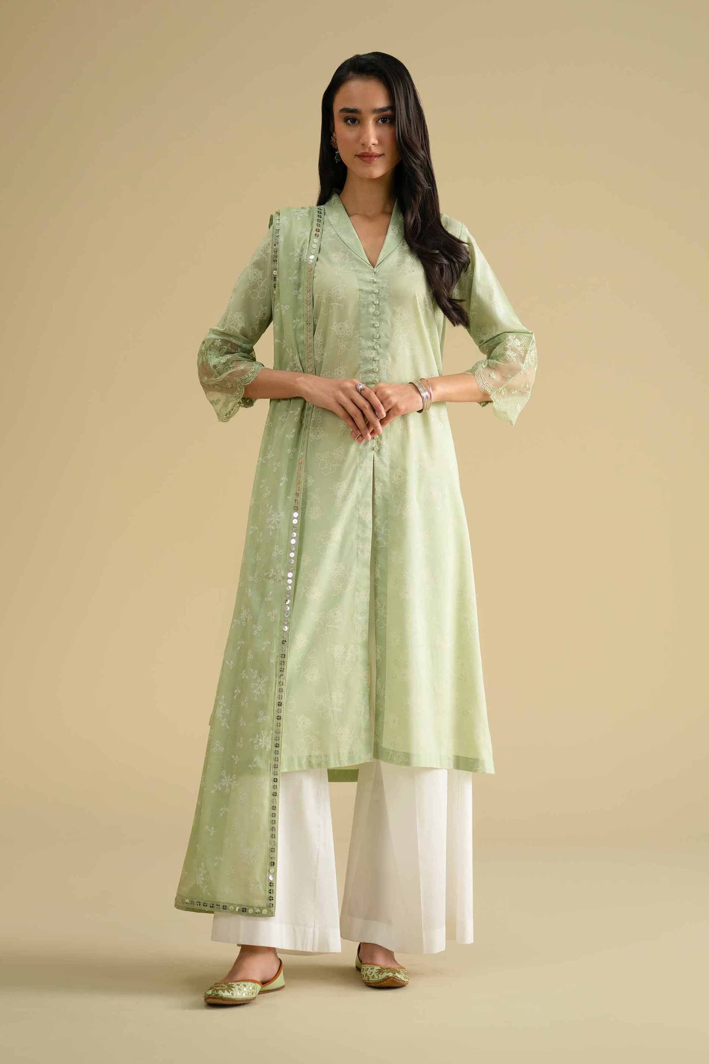 2 Piece - Printed Embroidered Suit - KFE26-31 Green Lawn 2PC Embroidered LUXURY