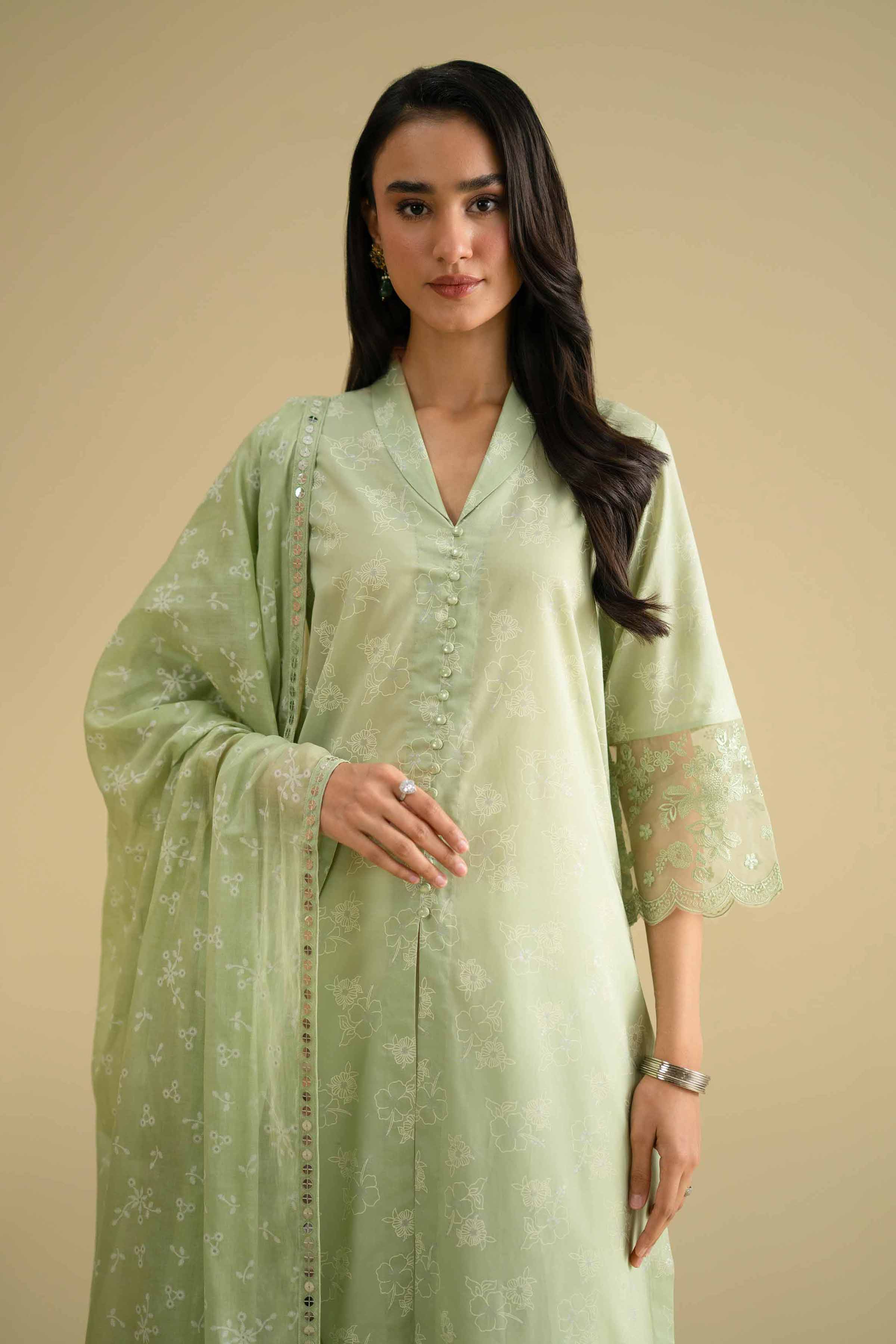 2 Piece - Printed Embroidered Suit - KFE26-31 Green Lawn 2PC Embroidered LUXURY