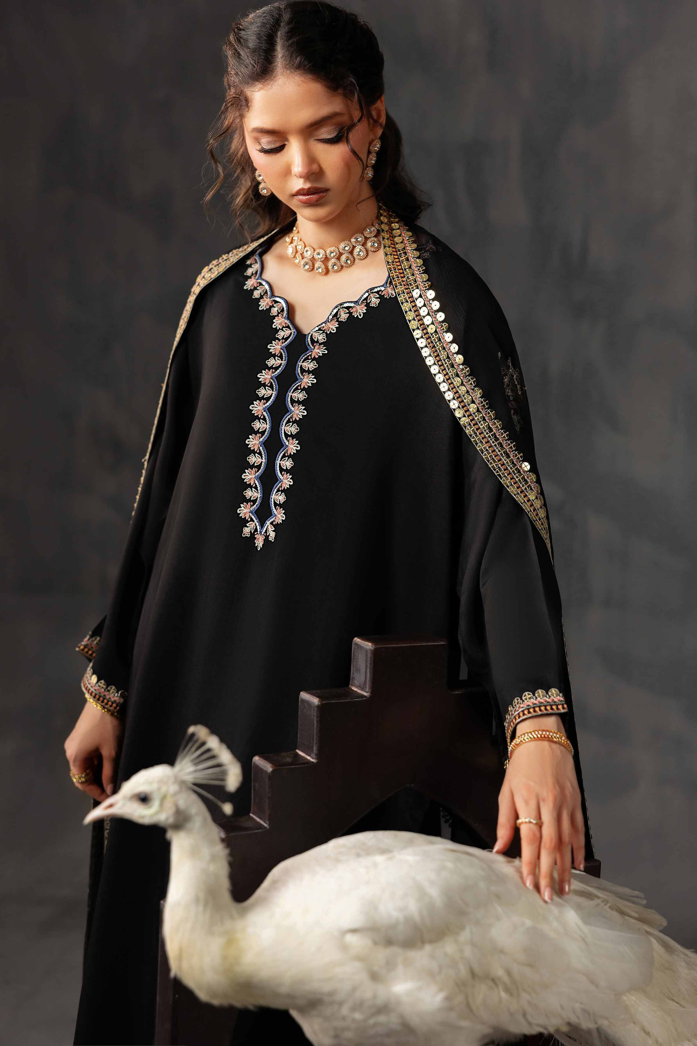 3 Piece - Embroidered Suit - KFE26-35 Black Silk 3PC Embroidered READY TO WEAR