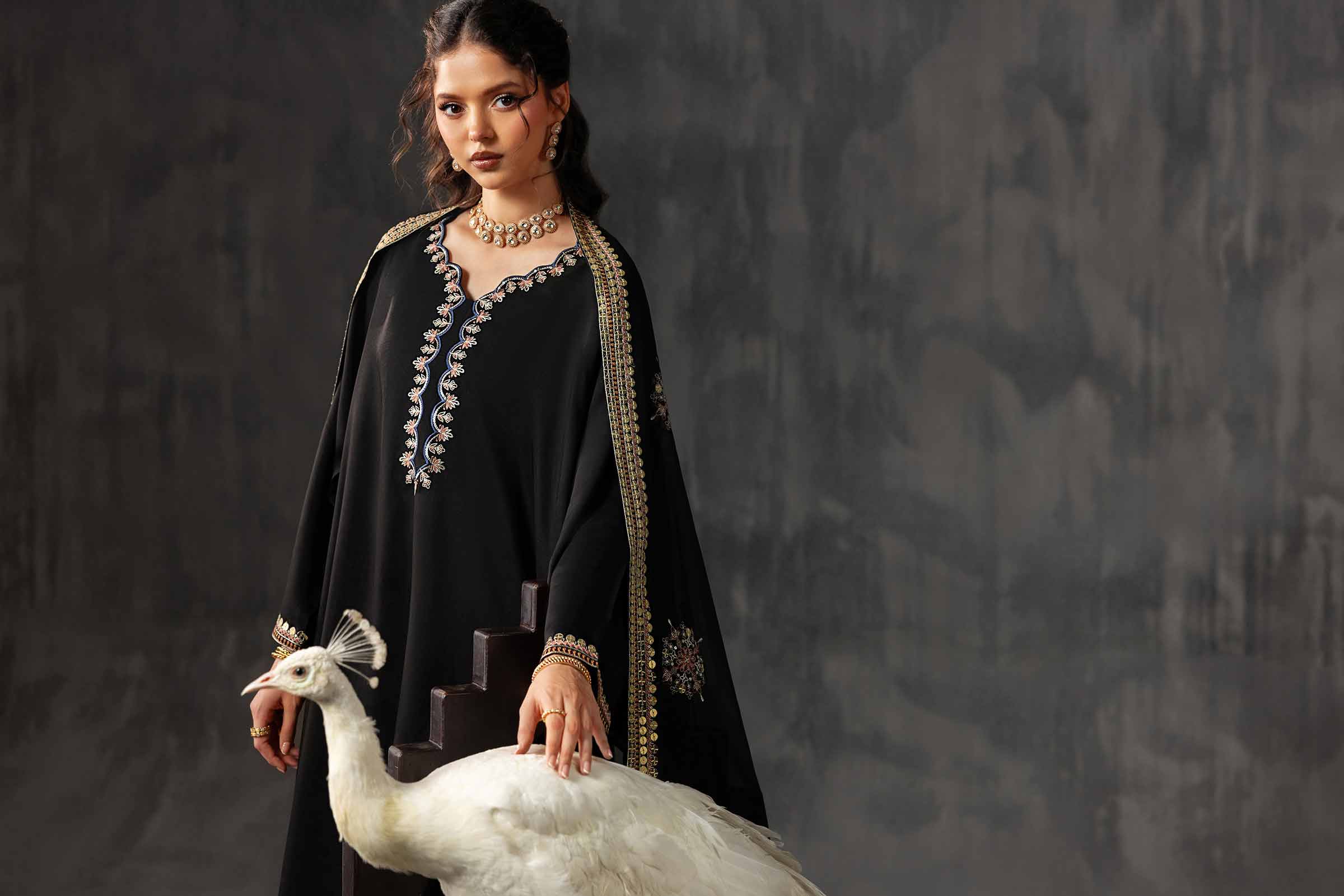 3 Piece - Embroidered Suit - KFE26-35 Black Silk 3PC Embroidered READY TO WEAR