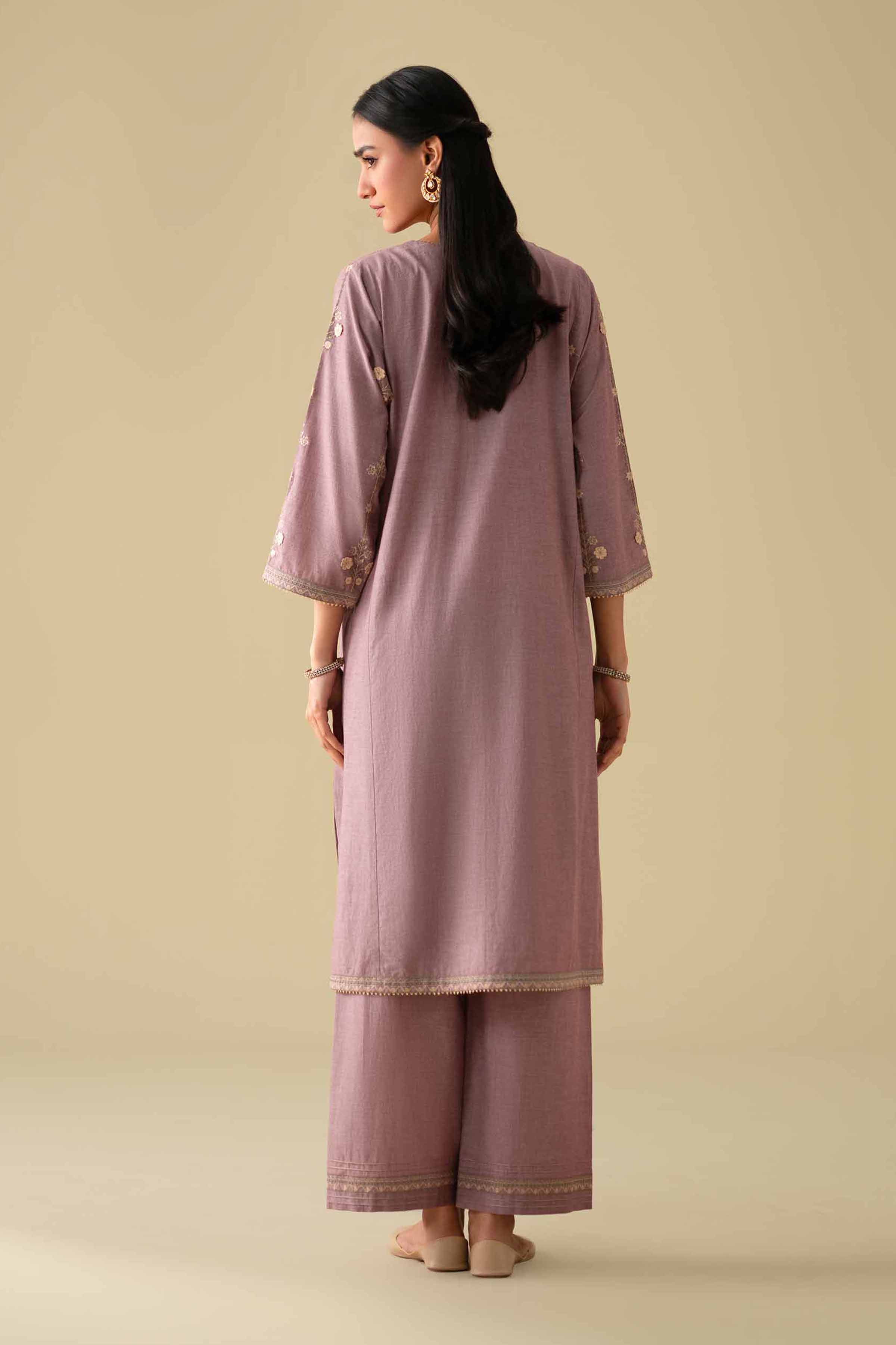 2 Piece - Embroidered Suit - KFE26-36 Purple Yarn Dyed 2PC Embroidered LUXURY