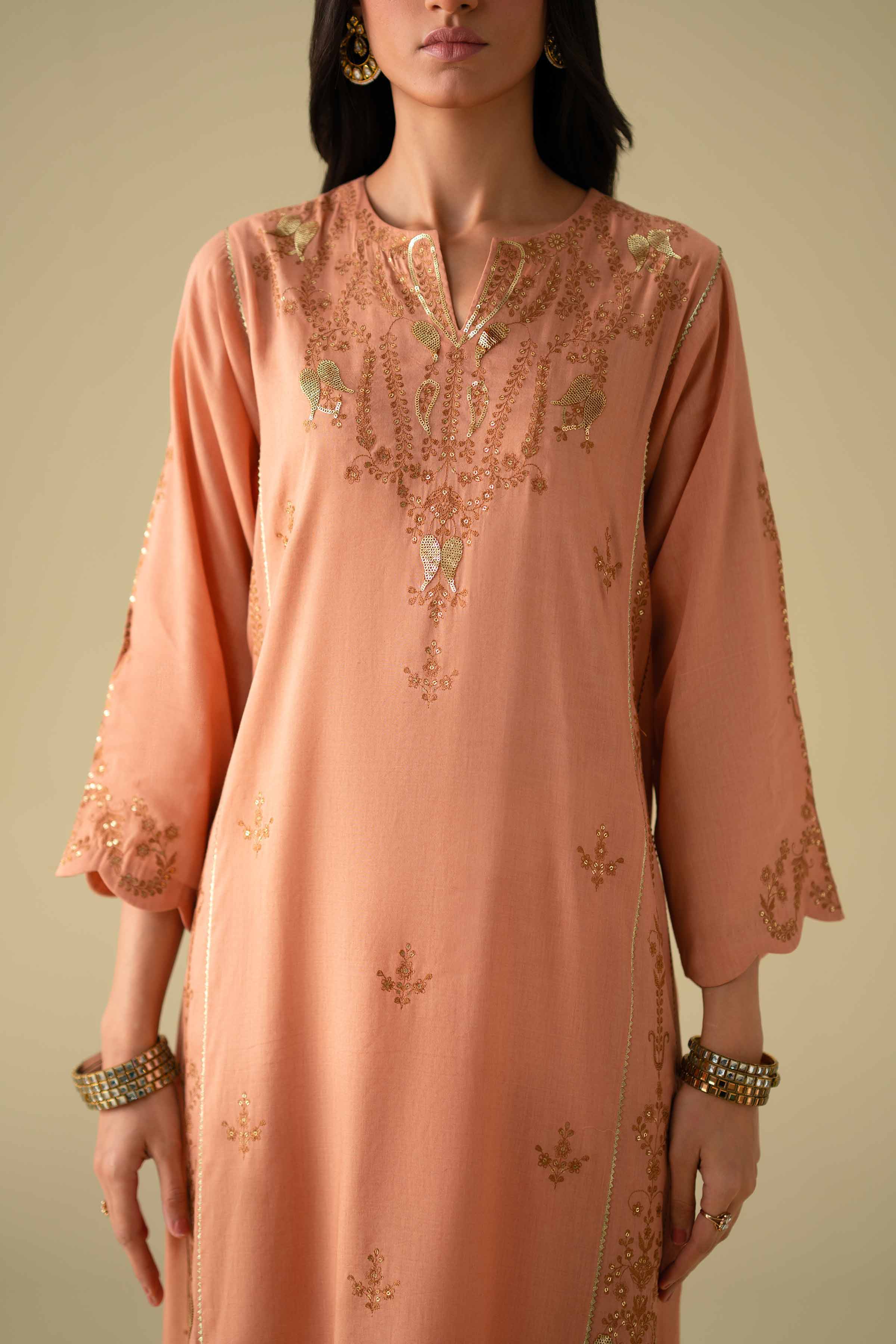 2 Piece - Embroidered Suit - KFE26-40 Orange Yarn Dyed 2PC Embroidered