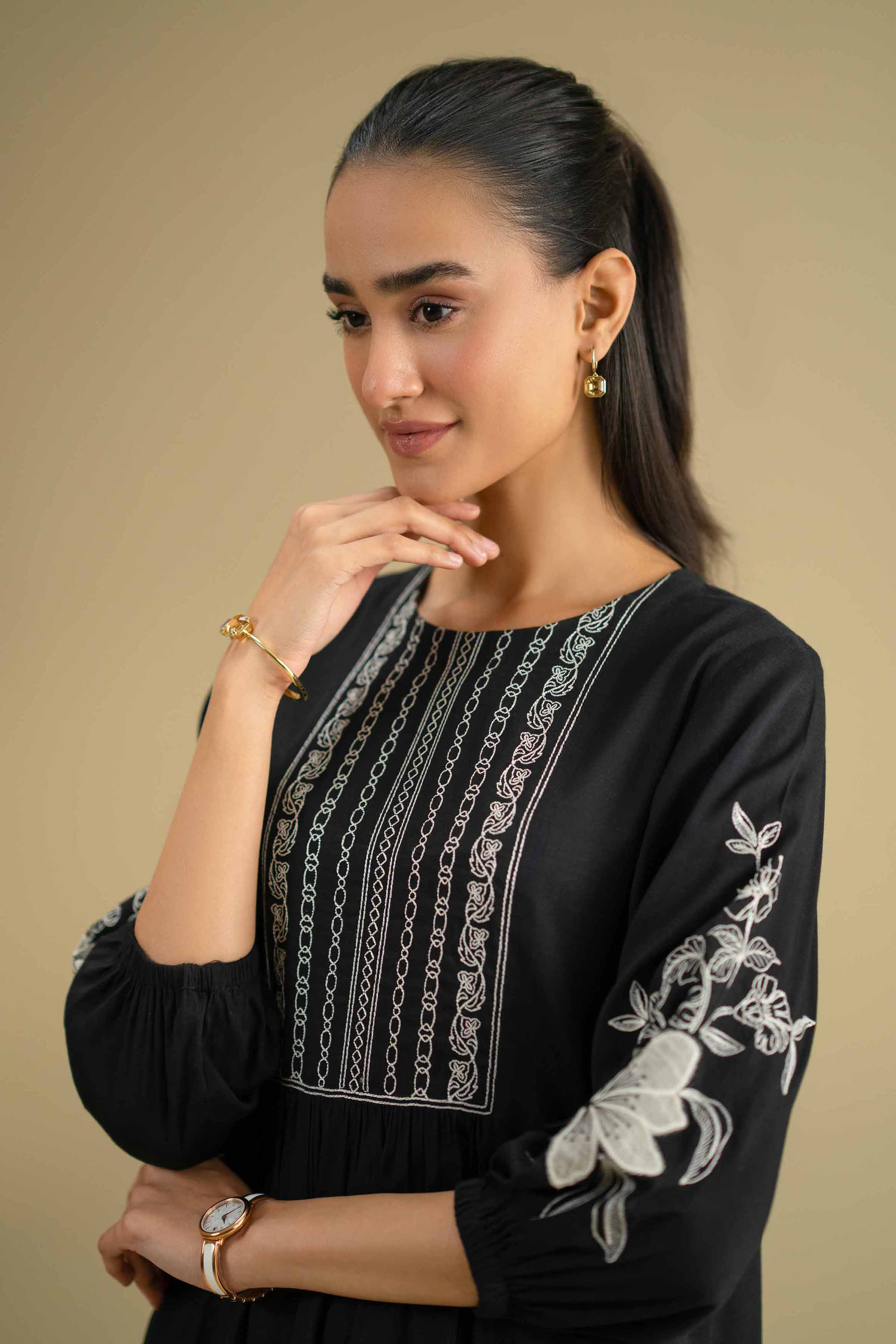 2 Piece - Embroidered Suit - KFE26-41 Black Yarn Dyed 2PC Embroidered