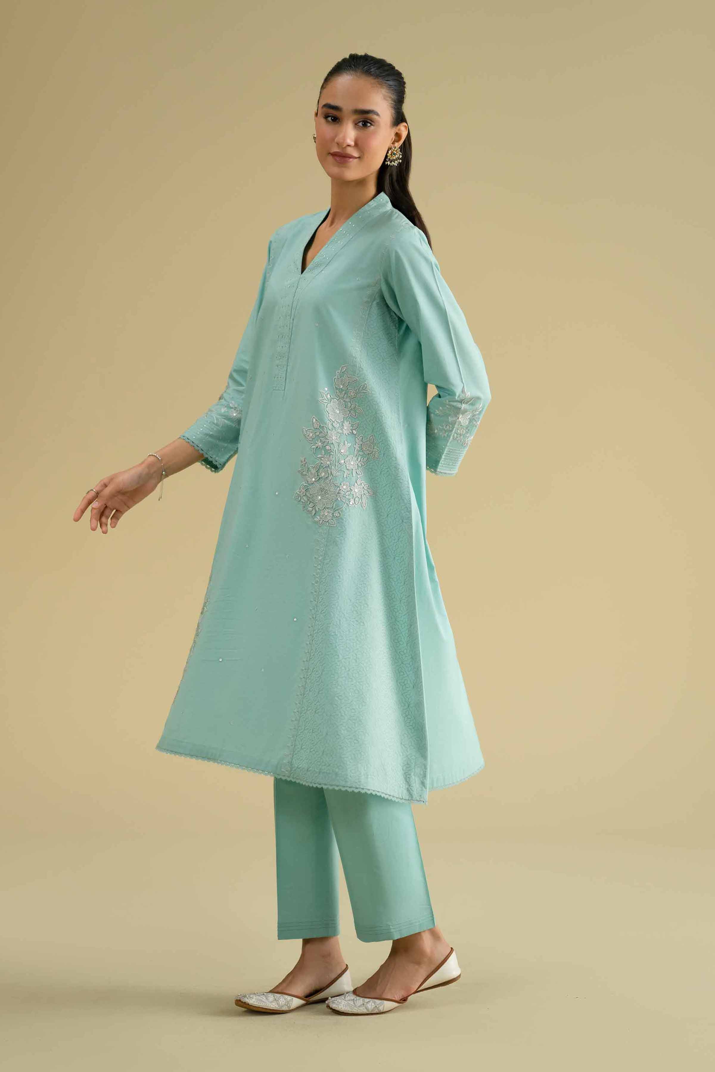 2 Piece - Embroidered Suit - KFE26-43 Blue Cambric 2PC Embroidered LUXURY
