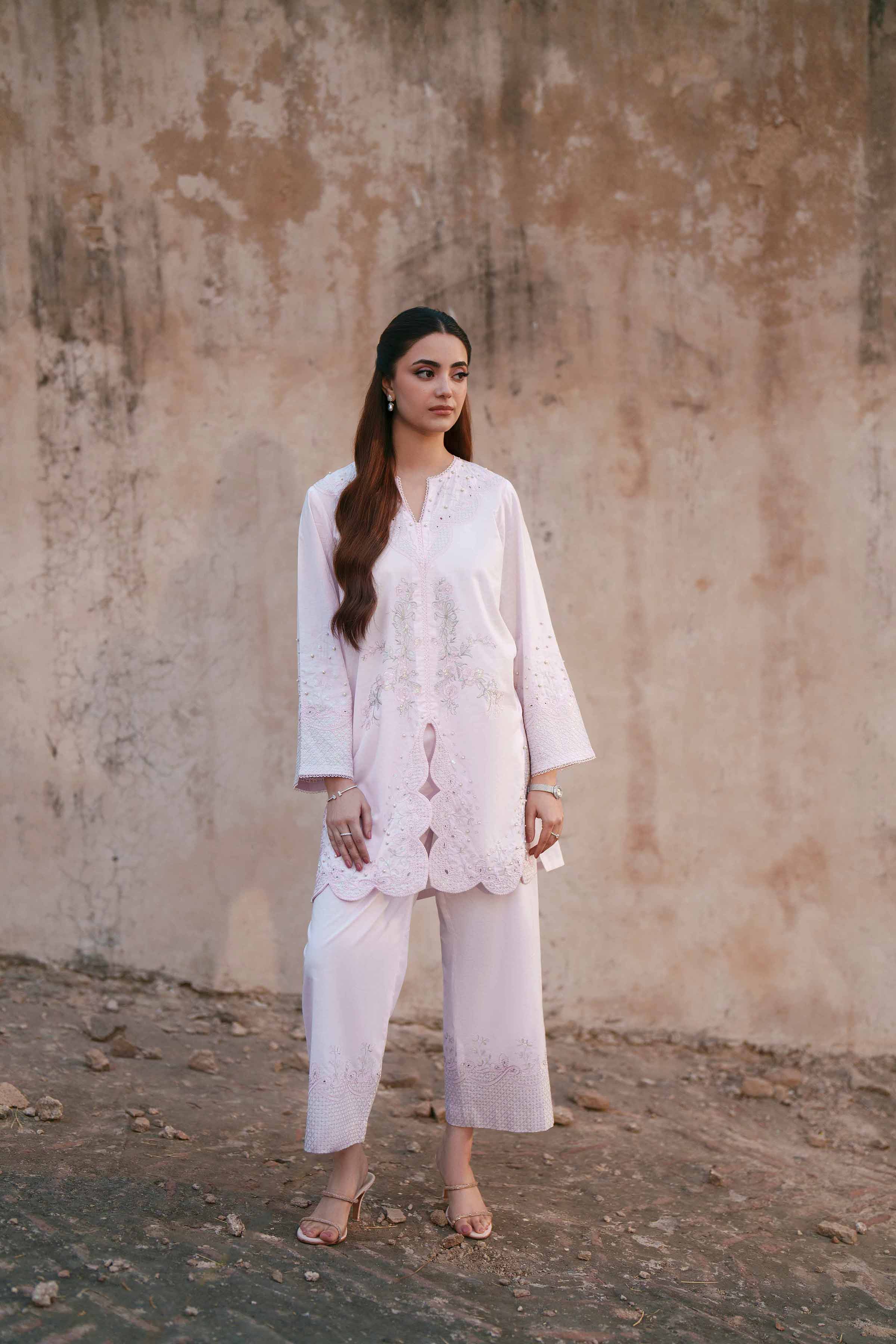 2 Piece - Embroidered Suit - KFE26-46 Pink Cambric 2PC Embroidered
