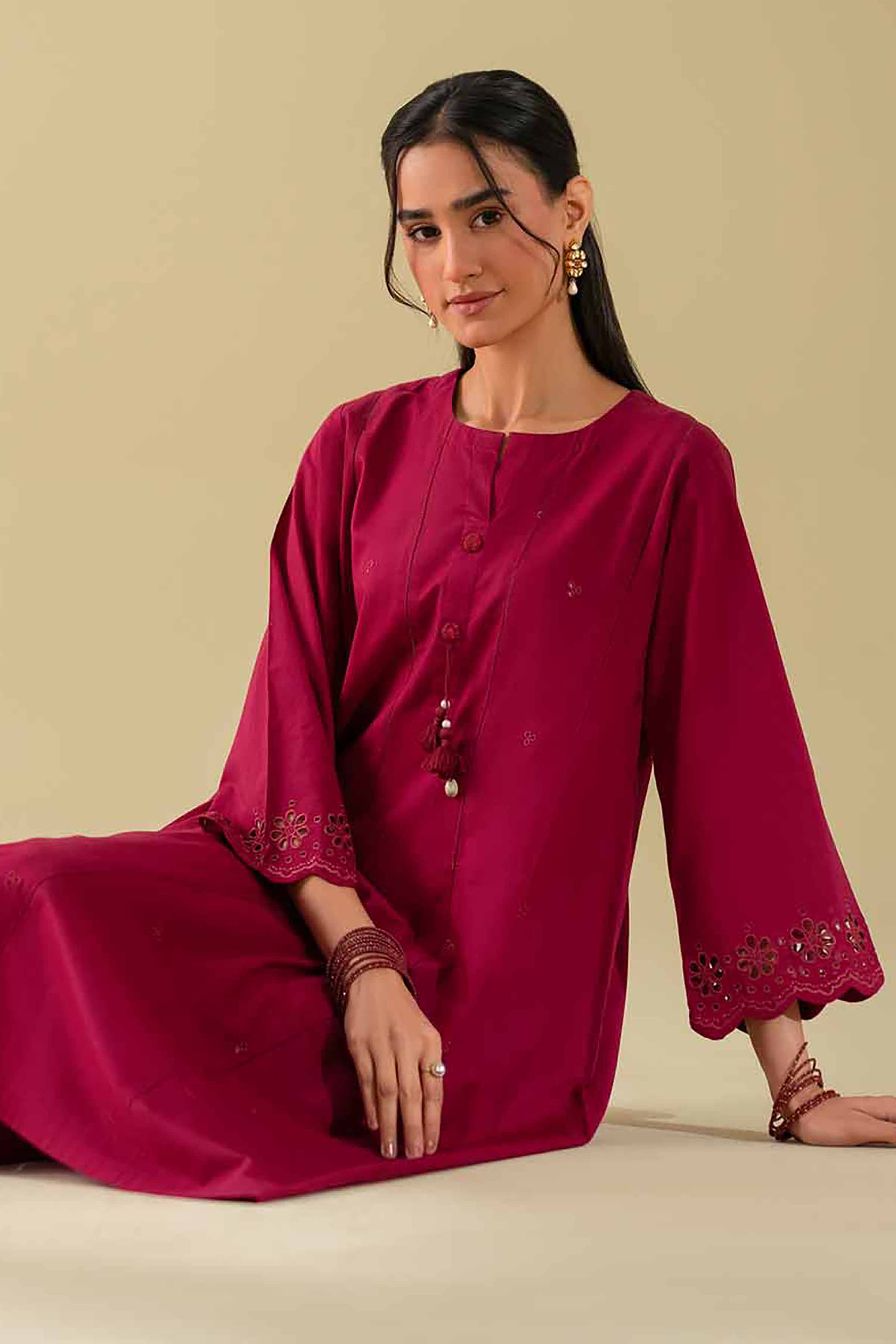 2 Piece - Embroidered Suit - KFE26-49 Red Cambric 2PC Embroidered LUXURY