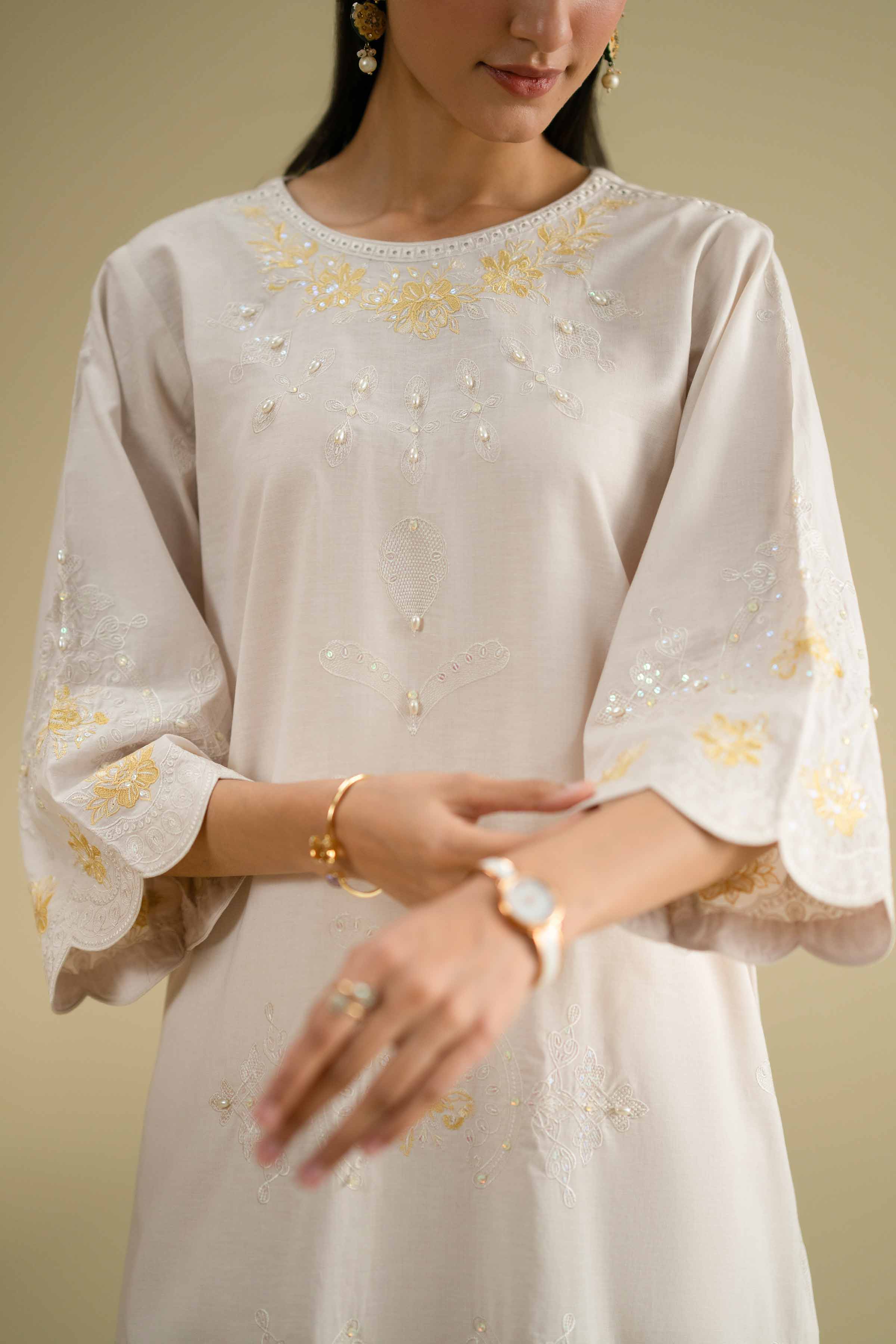 2 Piece - Embroidered Suit - KFE26-50 Grey Cambric 2PC Embroidered LUXURY