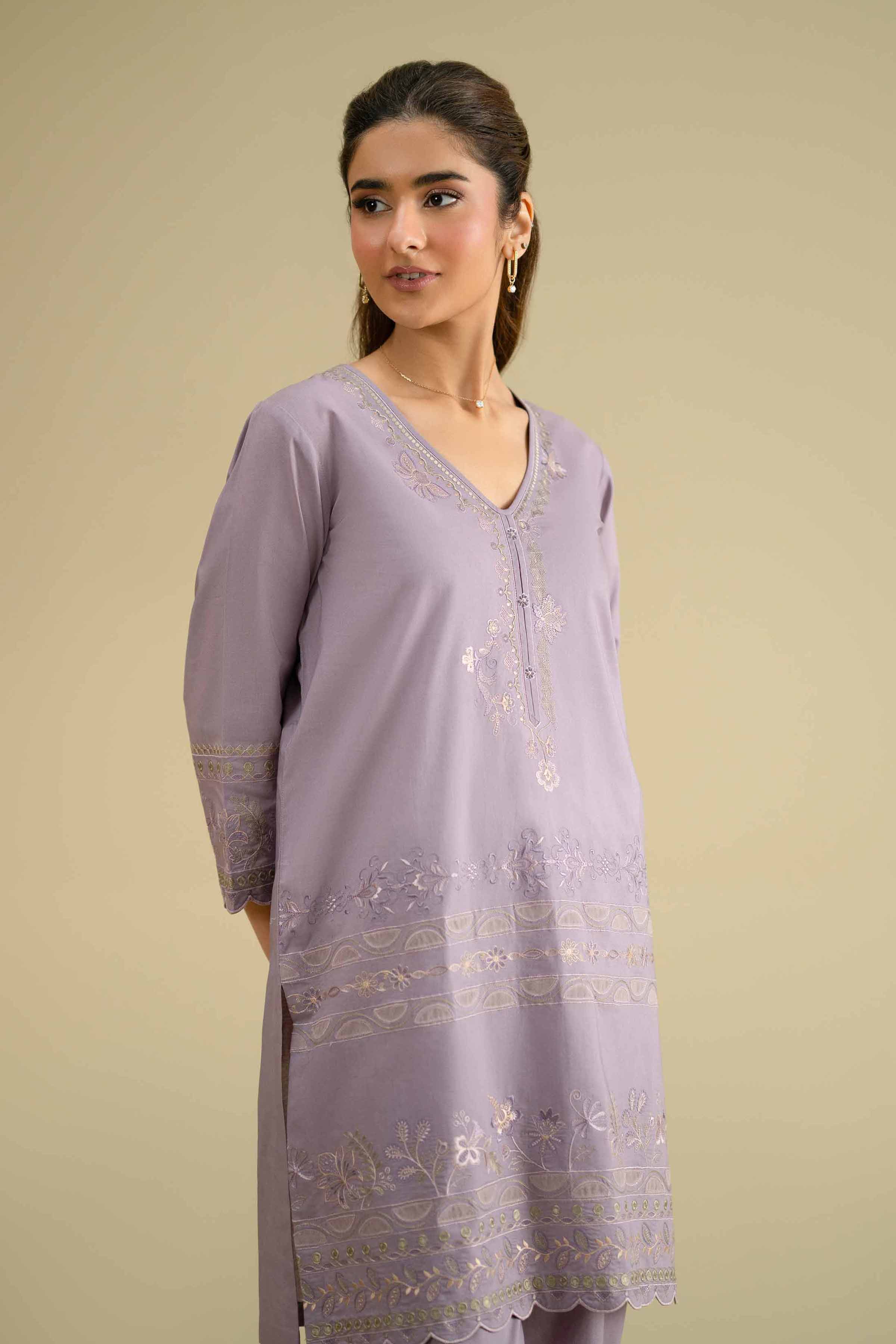 2 Piece - Embroidered Suit - KFE26-52 Lilac Cambric 2PC Embroidered
