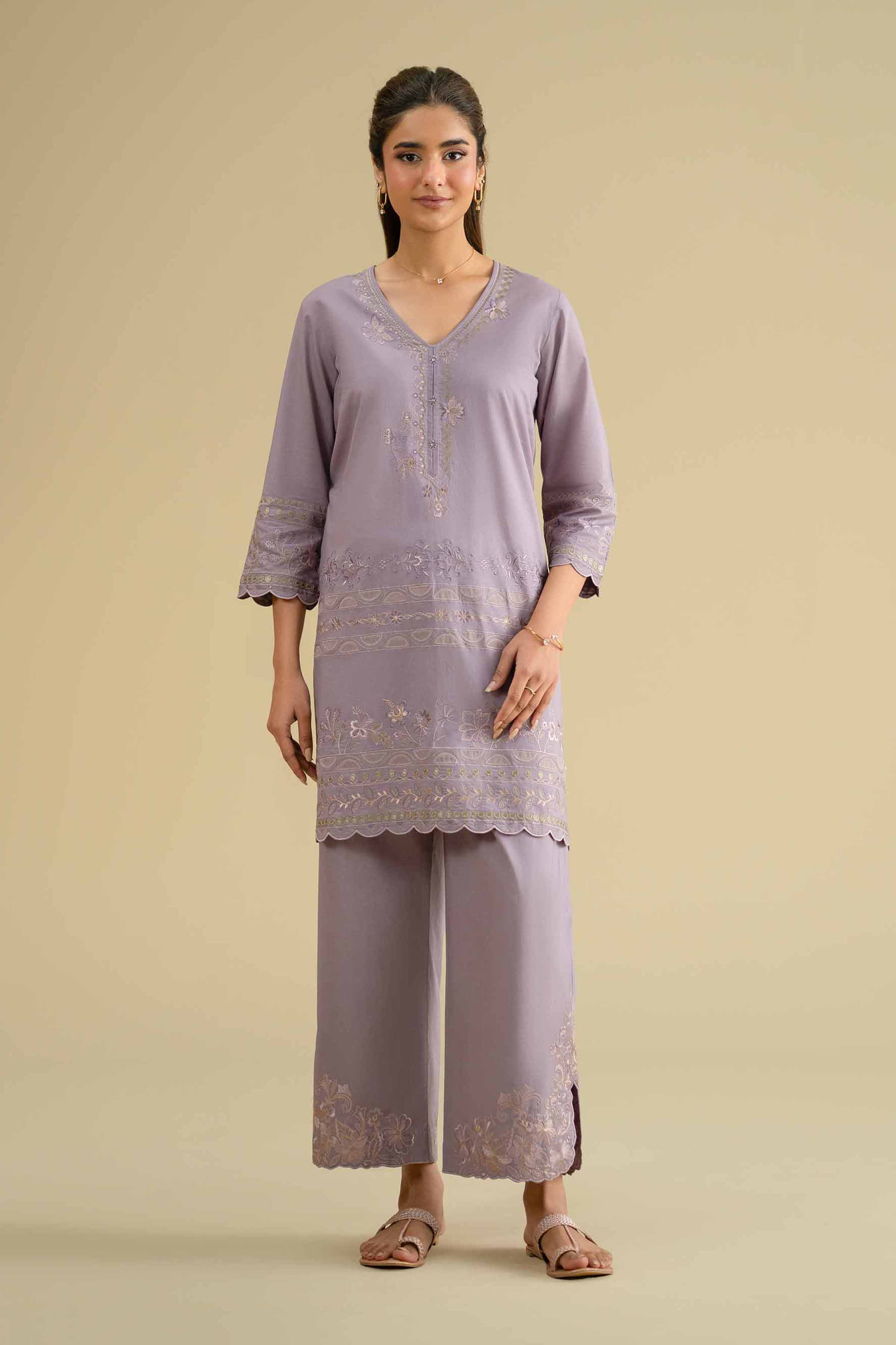 2 Piece - Embroidered Suit - KFE26-52 Lilac Cambric 2PC Embroidered