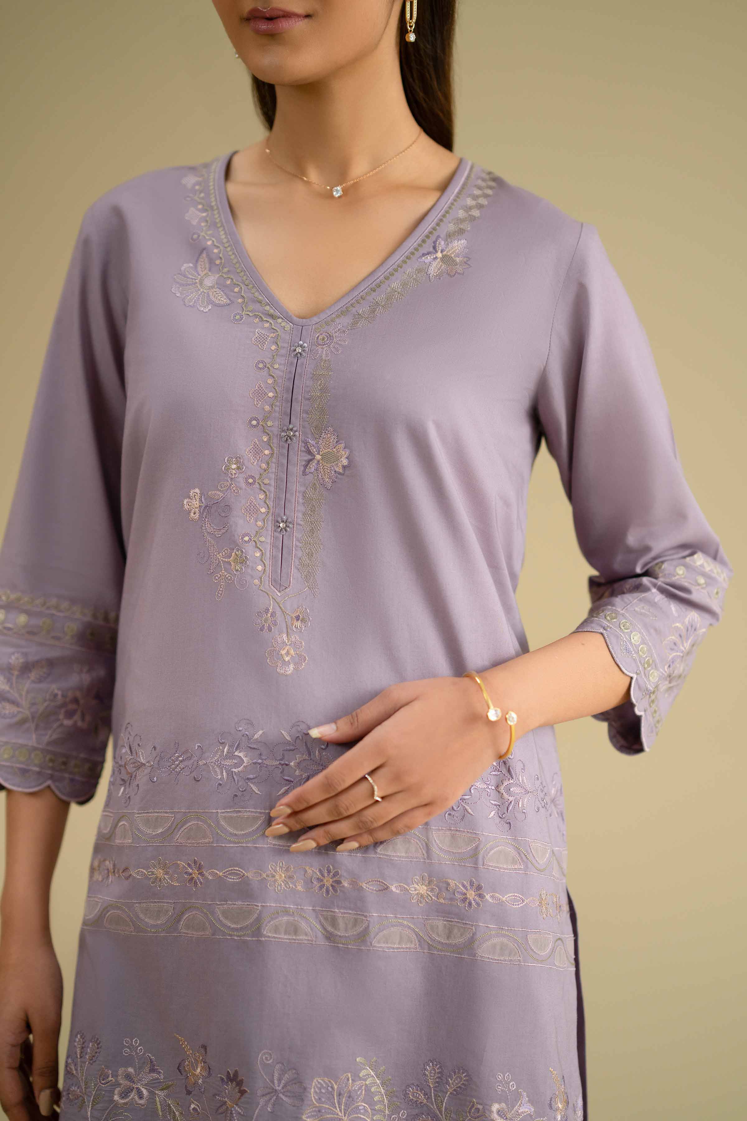 2 Piece - Embroidered Suit - KFE26-52 Lilac Cambric 2PC Embroidered