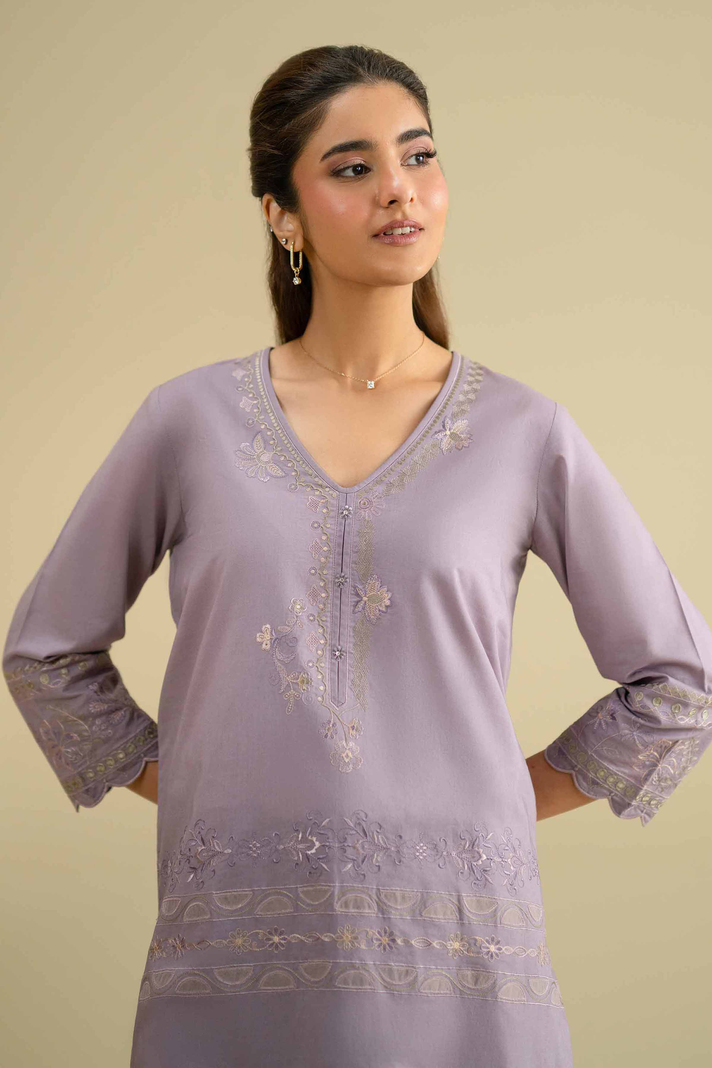 2 Piece - Embroidered Suit - KFE26-52 Lilac Cambric 2PC Embroidered