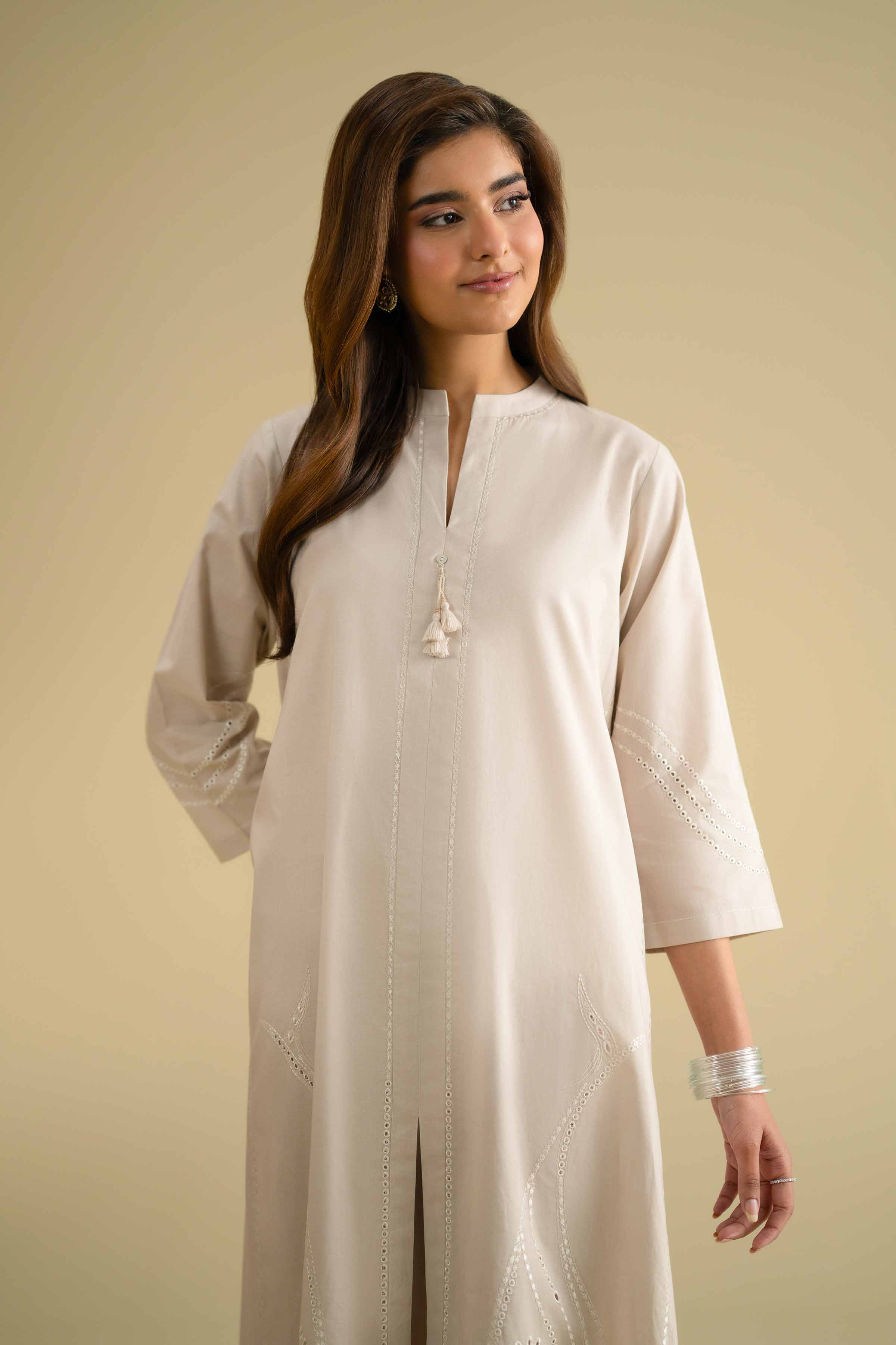 2 Piece - Embroidered Suit - KFE26-55 Ivory Cambric 2PC Embroidered LUXURY