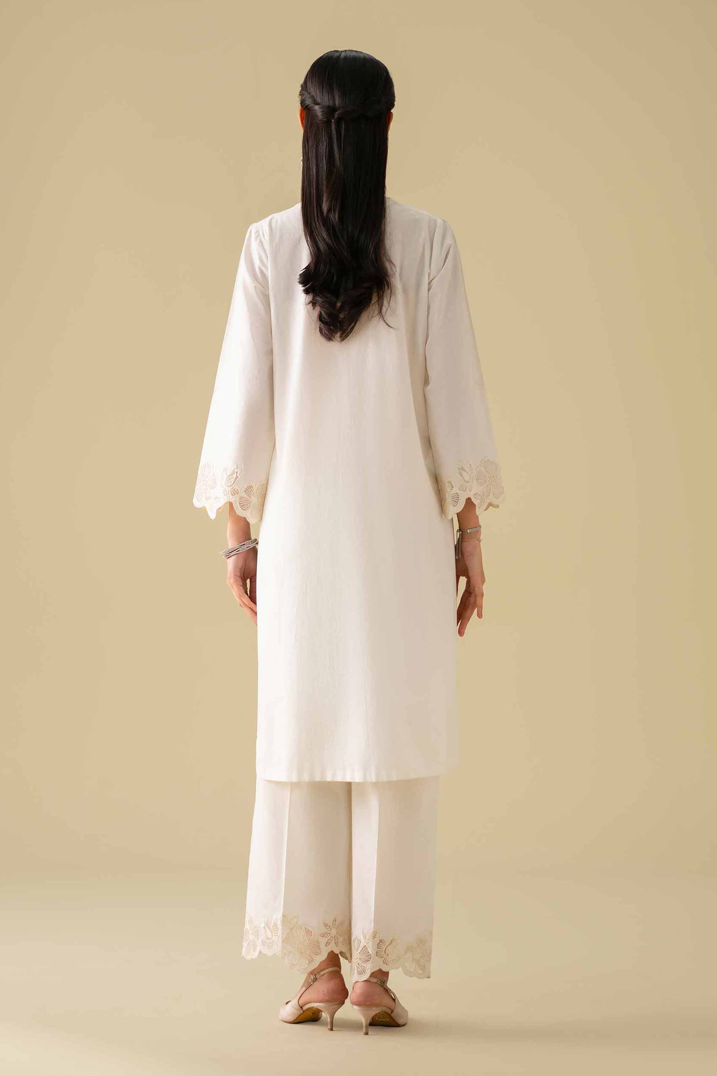 2 Piece - Embroidered Suit - KFE26-56 White Cambric 2PC Embroidered LUXURY