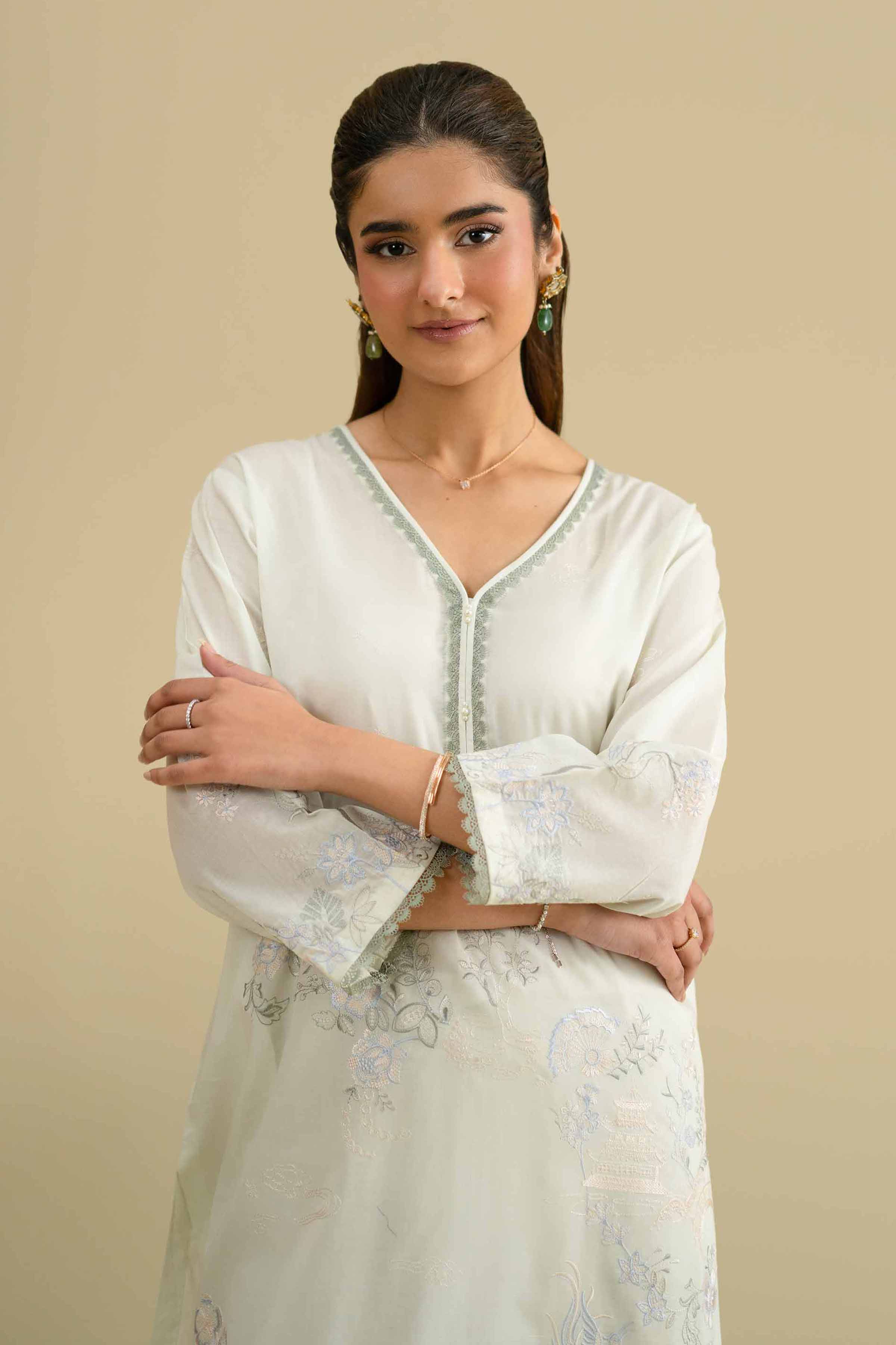 2 Piece - Embroidered Suit - KFE26-59 Purple Cambric 2PC Embroidered LUXURY